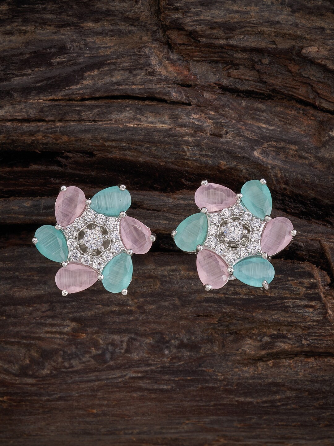 

Kushal's Fashion Jewellery Rhodium-Plated Floral Studs Earrings, Silver