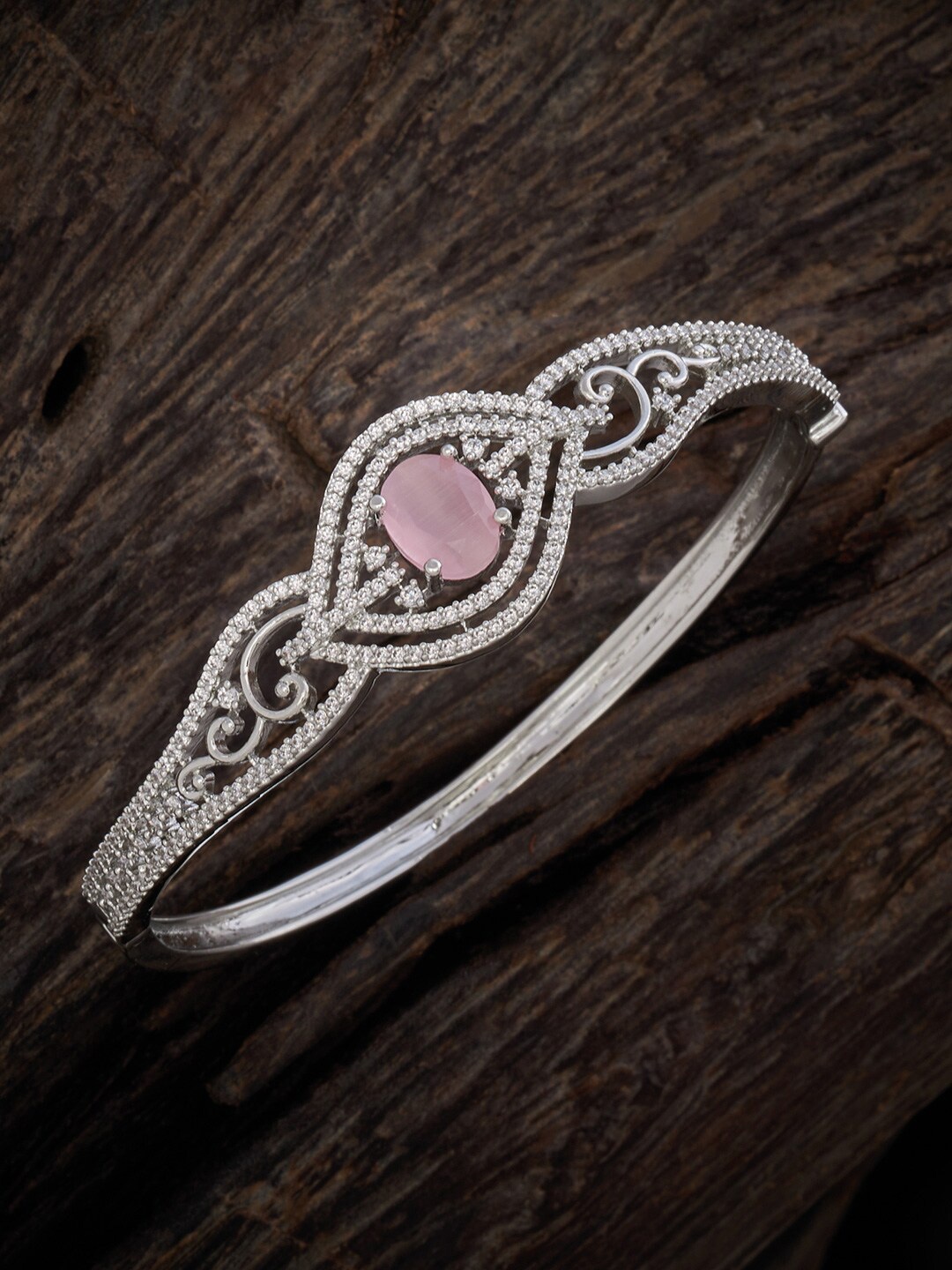 

Kushal's Fashion Jewellery Women Silver-Plated Cubic Zirconia Kada Bracelet