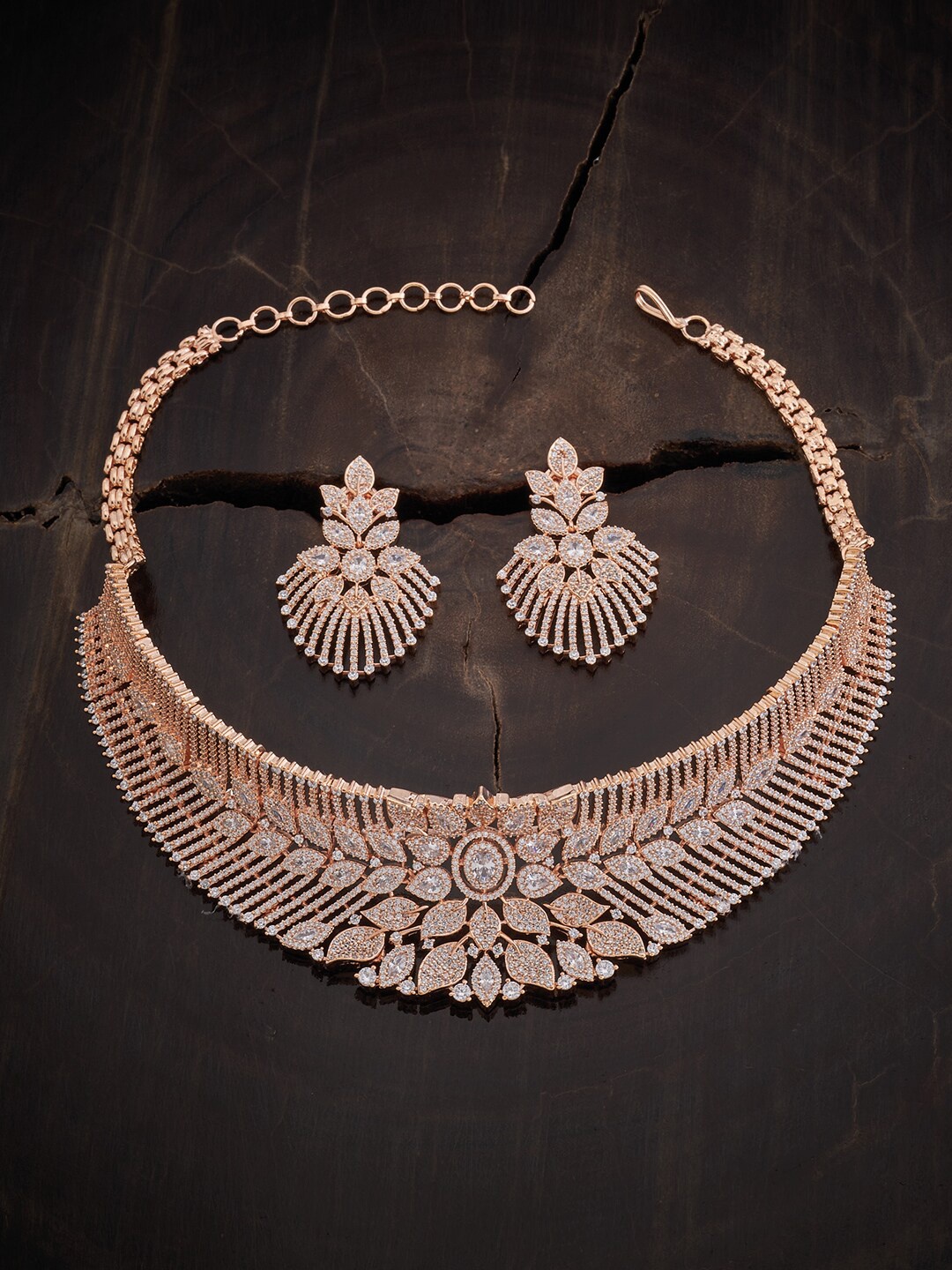 

Kushal's Fashion Jewellery Rose Gold-Plated Studded Choker Necklace with Earrings