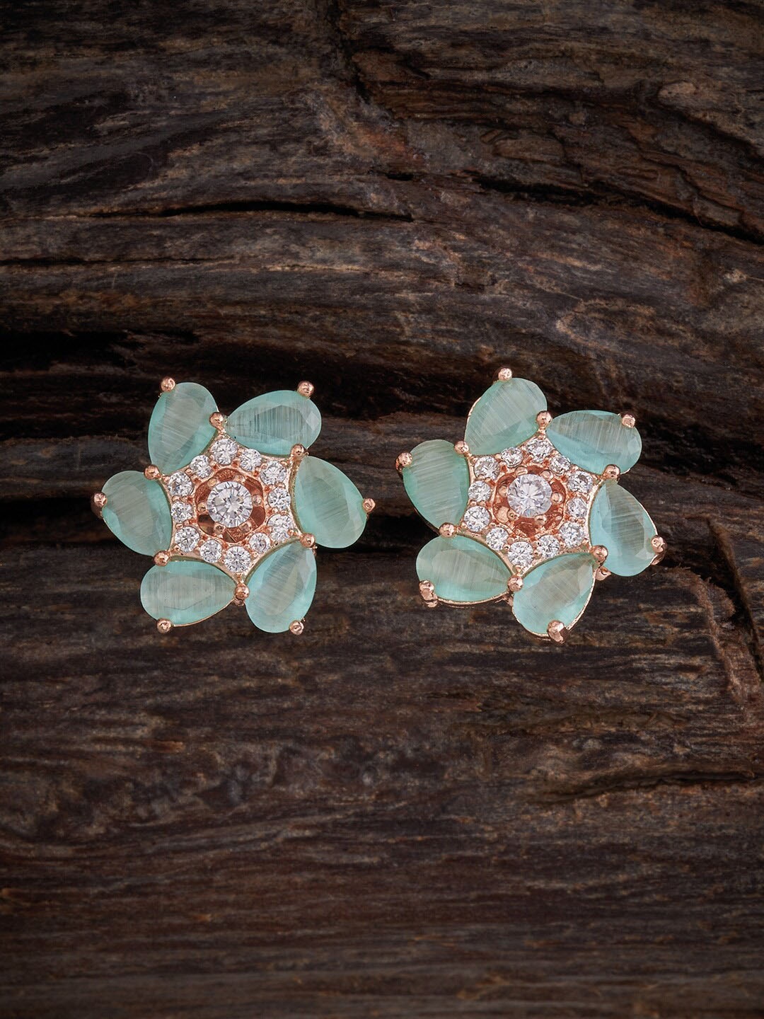 

Kushal's Fashion Jewellery Rose Gold-Plated Floral Studs, Sea green