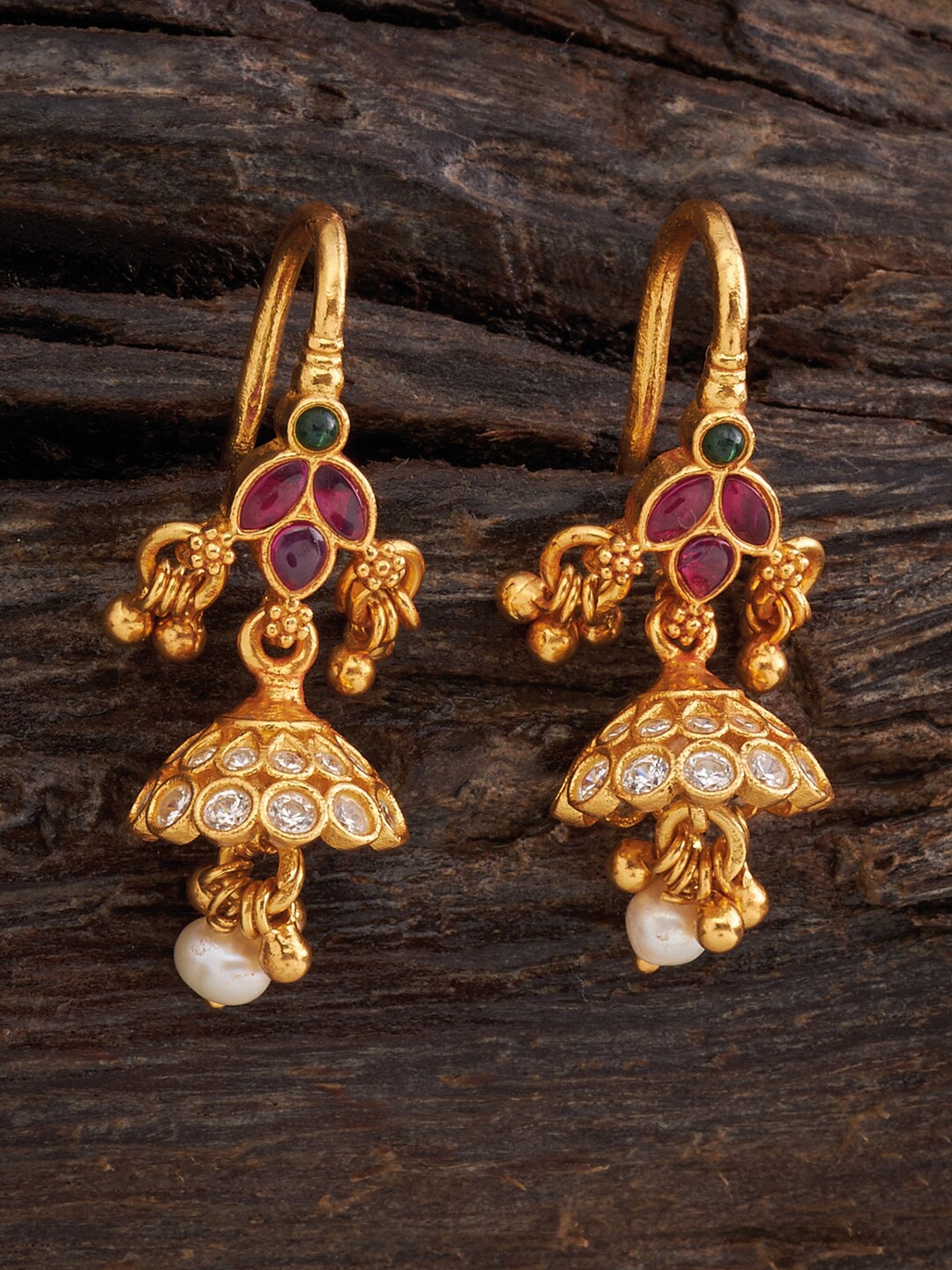 

Kushal's Fashion Jewellery 92.5 Pure Silver Gold-Plated Dome Shaped Jhumkas