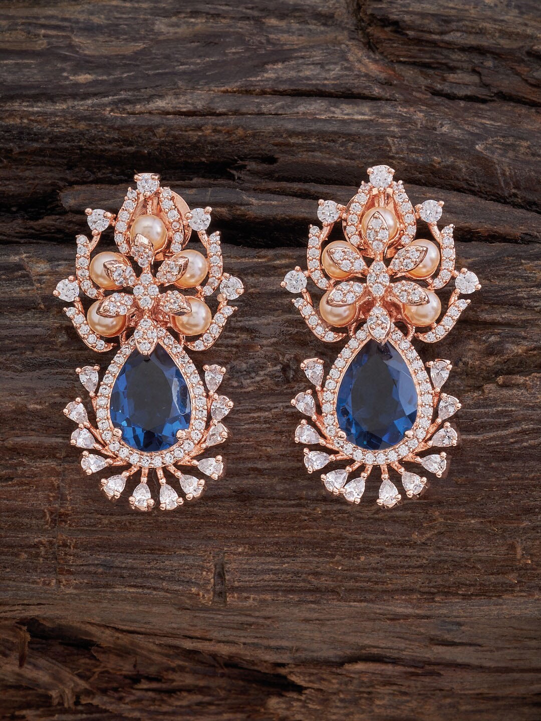 

Kushal's Fashion Jewellery Rose Gold-Pleated Teardrop Shaped Studs, Blue