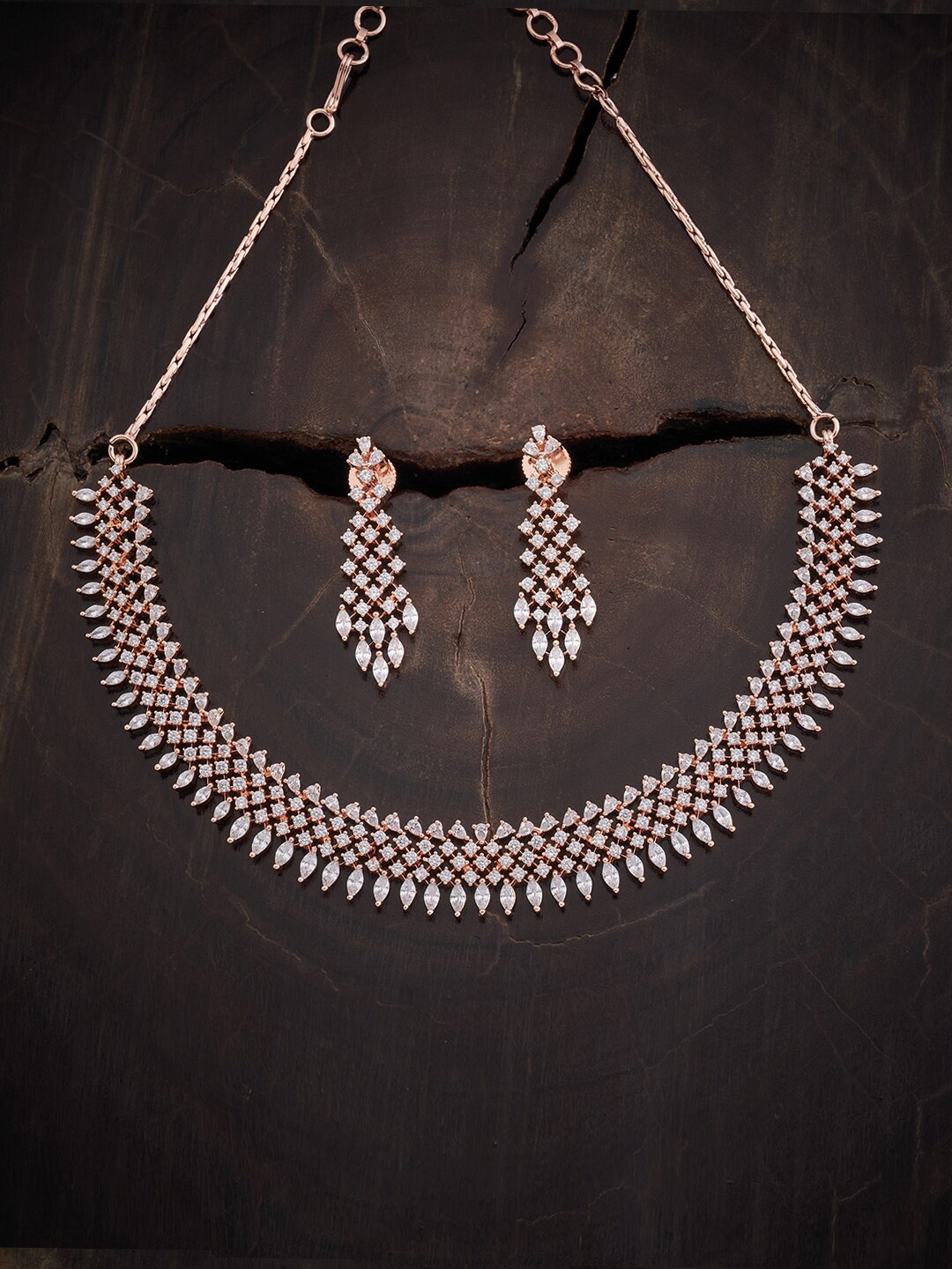 

Kushal's Fashion Jewellery Rose Gold-Plated CZ Stone-Studded Jewellery Set