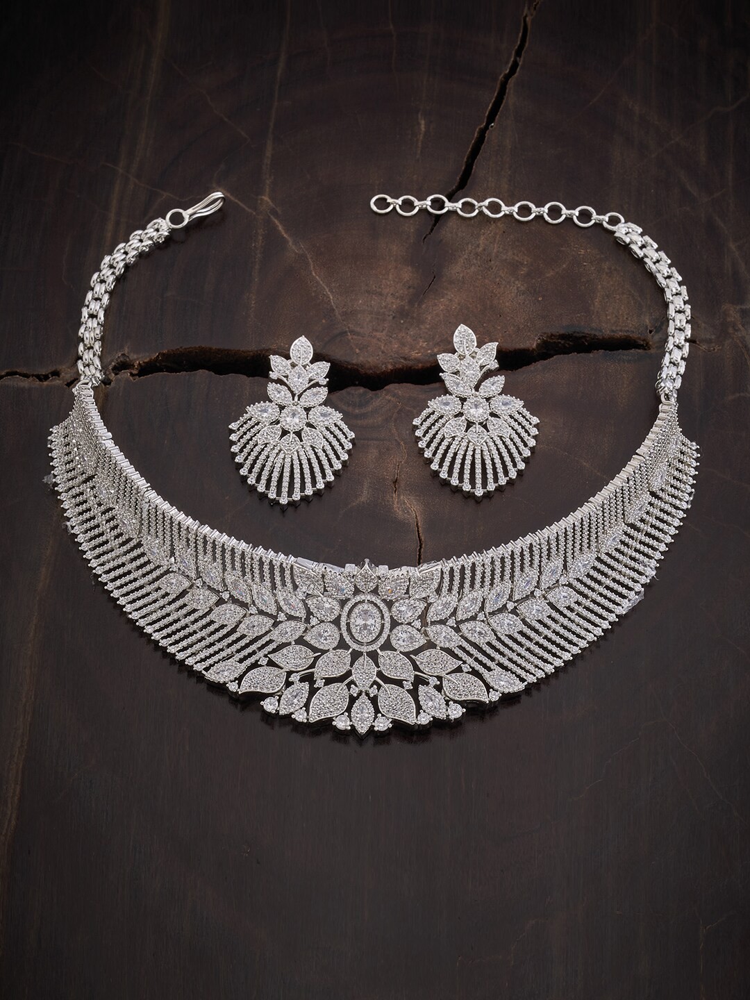

Kushal's Rhodium-Plated Fashion Jewellery Women Zircon Necklace, Silver