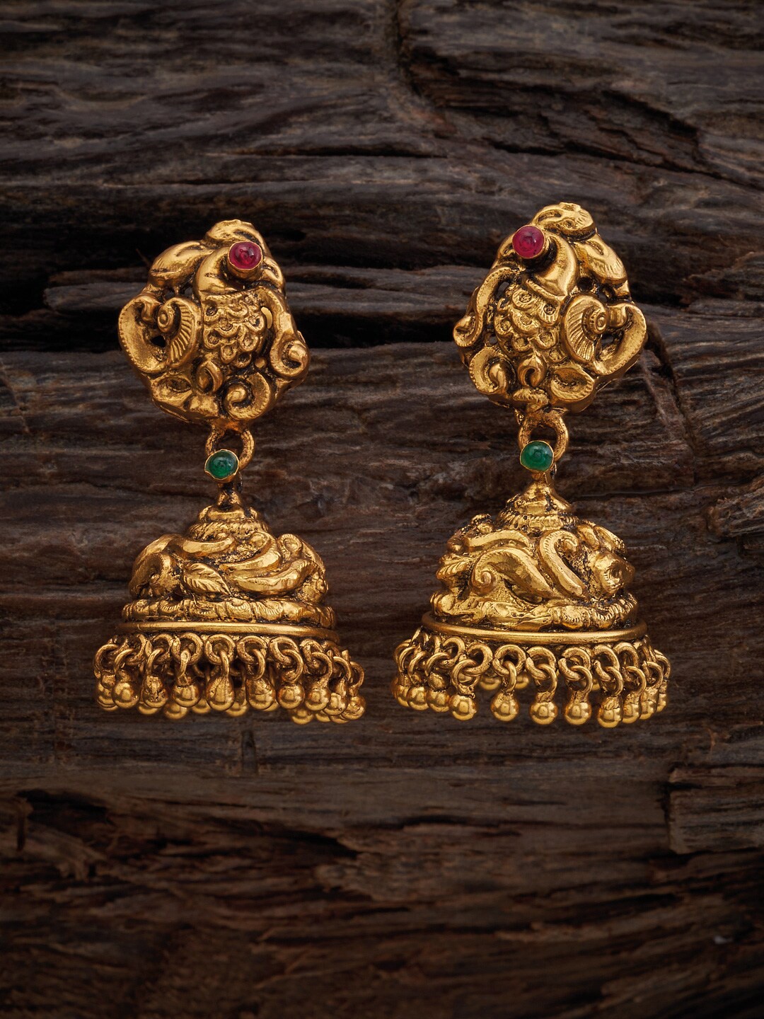 

Kushal's Fashion Jewellery SIlver Stone-Studded Dome Shaped Jhumkas, Gold