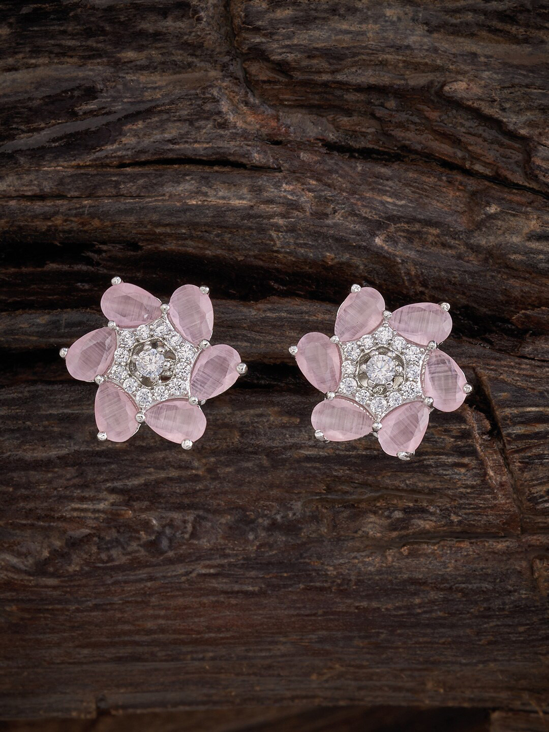 

Kushal's Fashion Jewellery Rhodium-Plated Floral Studs, Pink