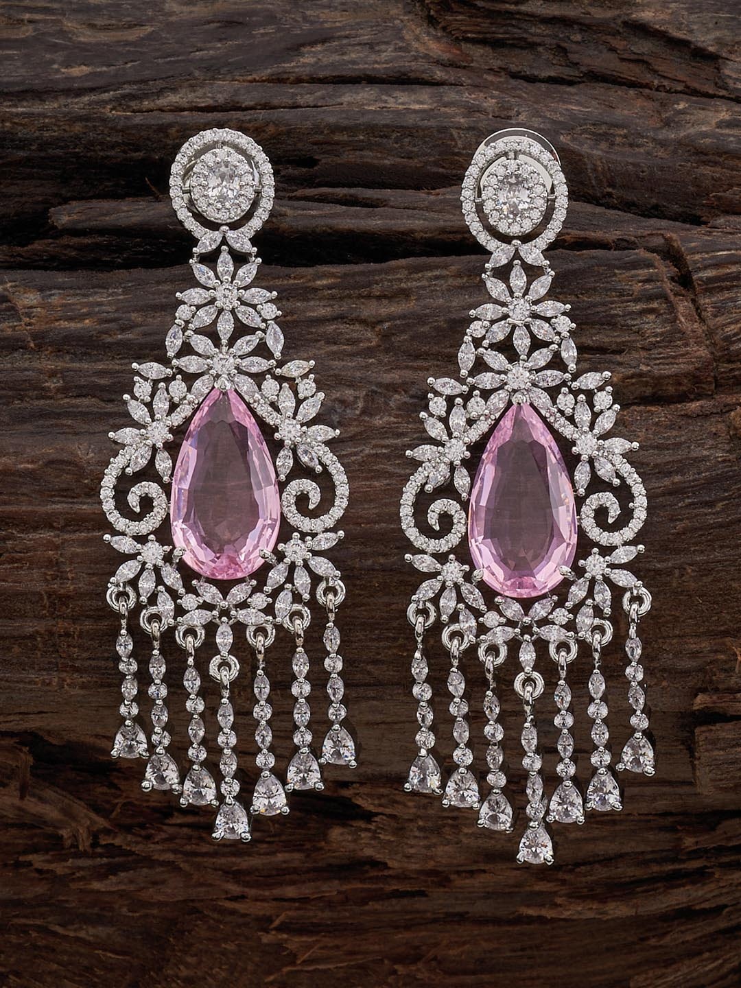 

Kushal's Fashion Jewellery Silver-Plated Teardrop & Floral Design Drop Earrings