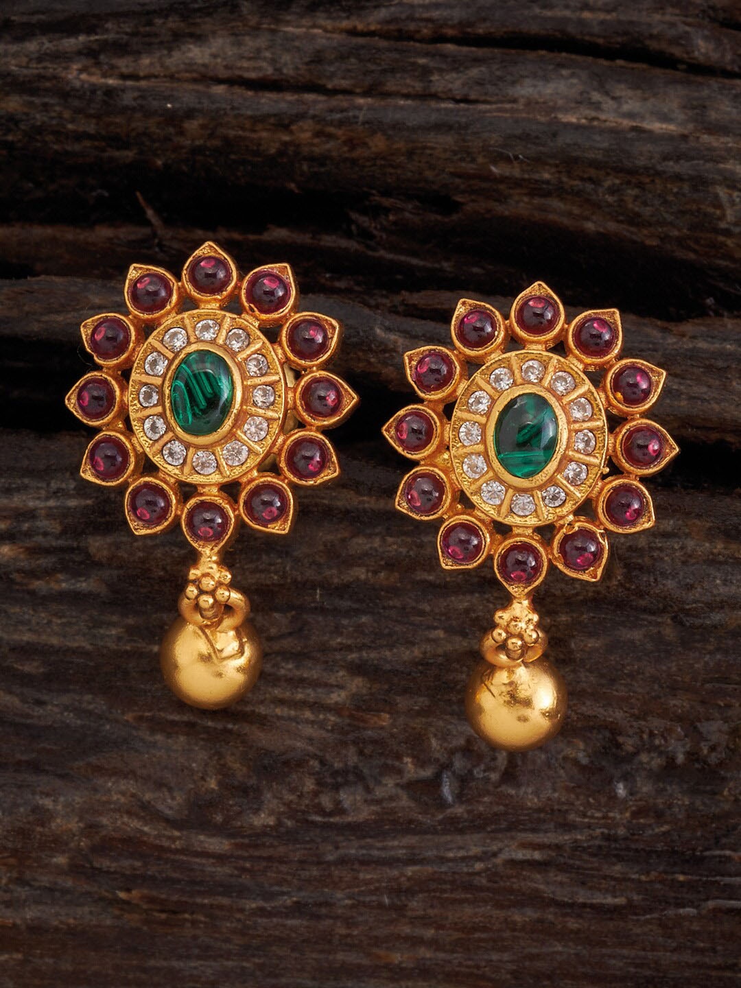 

Kushal's Fashion Jewellery Gold-Plated Circular Drop Earrings