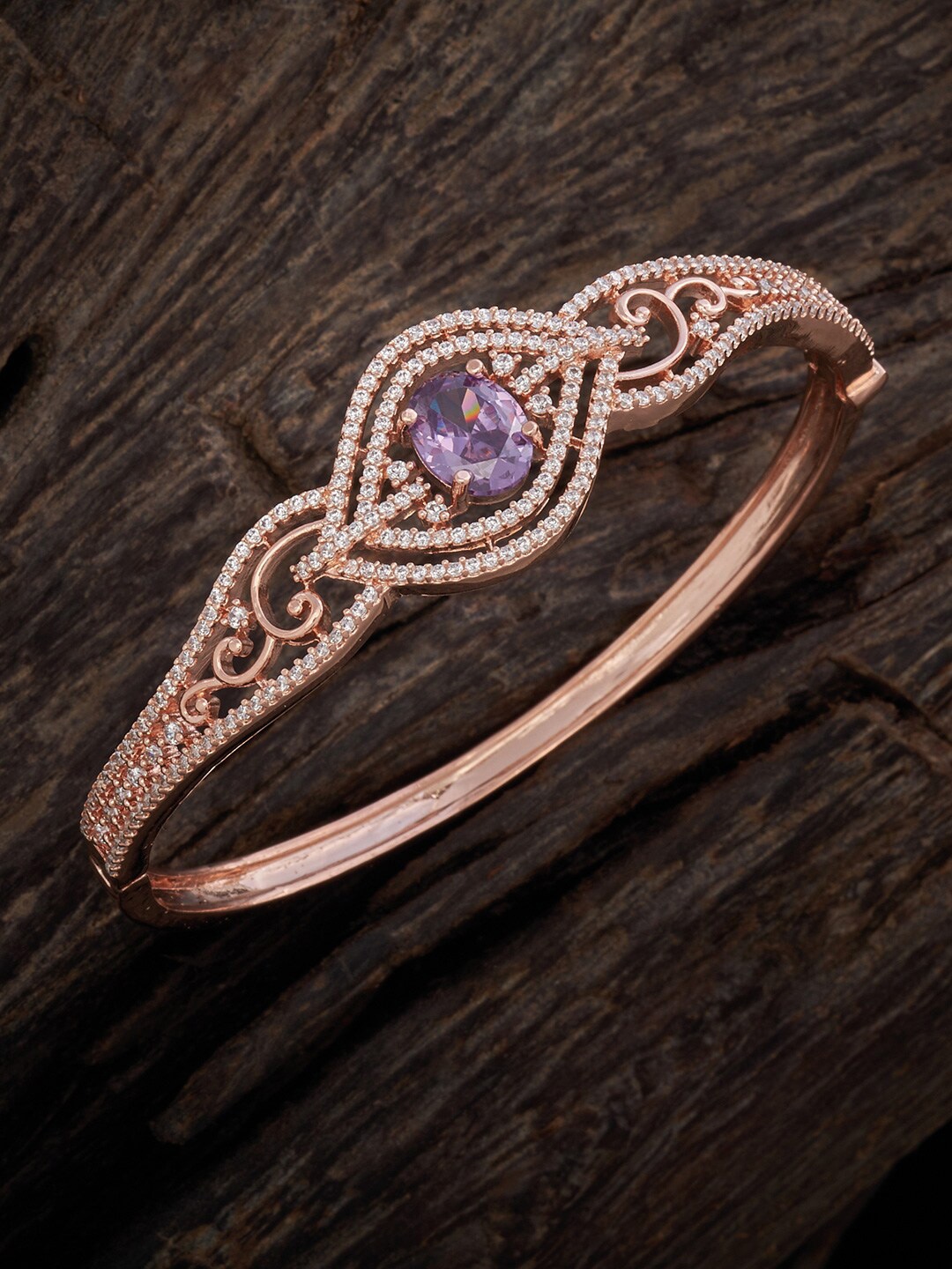 

Kushal's Fashion Jewellery Women Rose Gold-Plated Cubic Zirconia Kada Bracelet