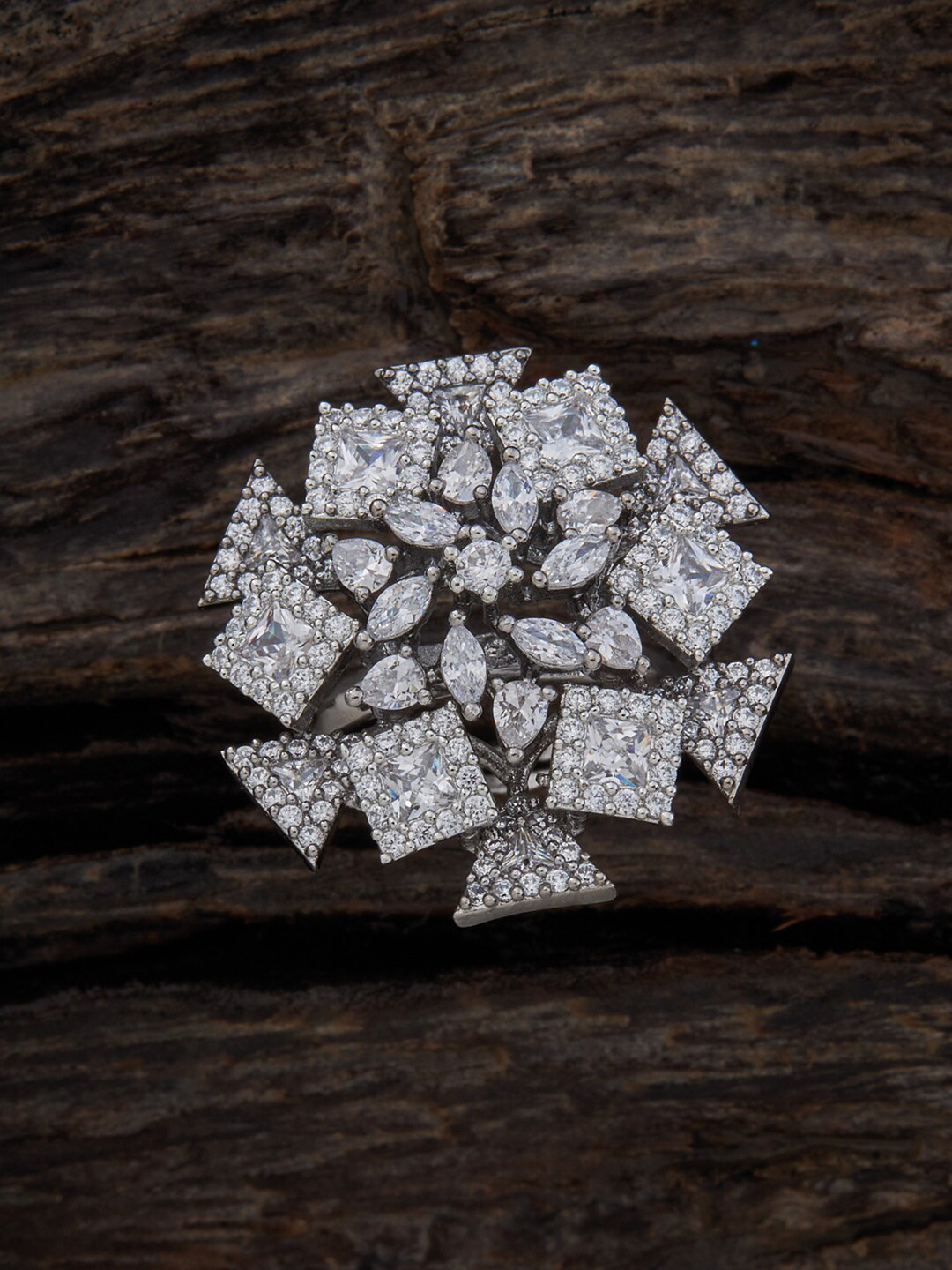 

Kushal's Fashion Jewellery Rhodium-Plated CZ-Studded Ring, Silver
