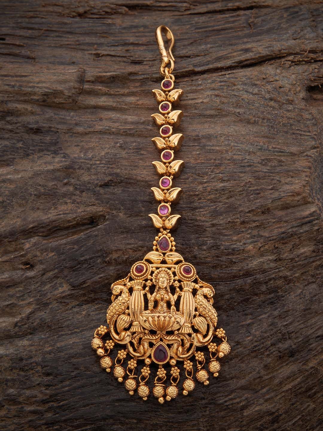 

Kushal's Fashion Jewellery Gold-Plated & Purple Stone-Studded Maang Tikka