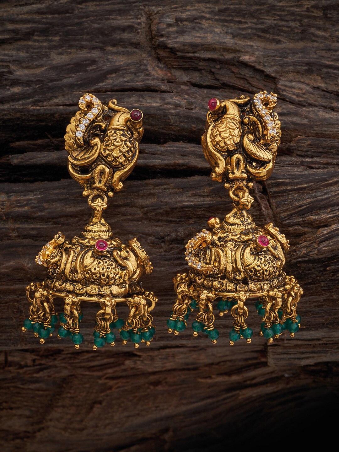

Kushal's Fashion Jewellery 92.5 Pure Silver Gold-Plated Peacock Shaped Jhumkas