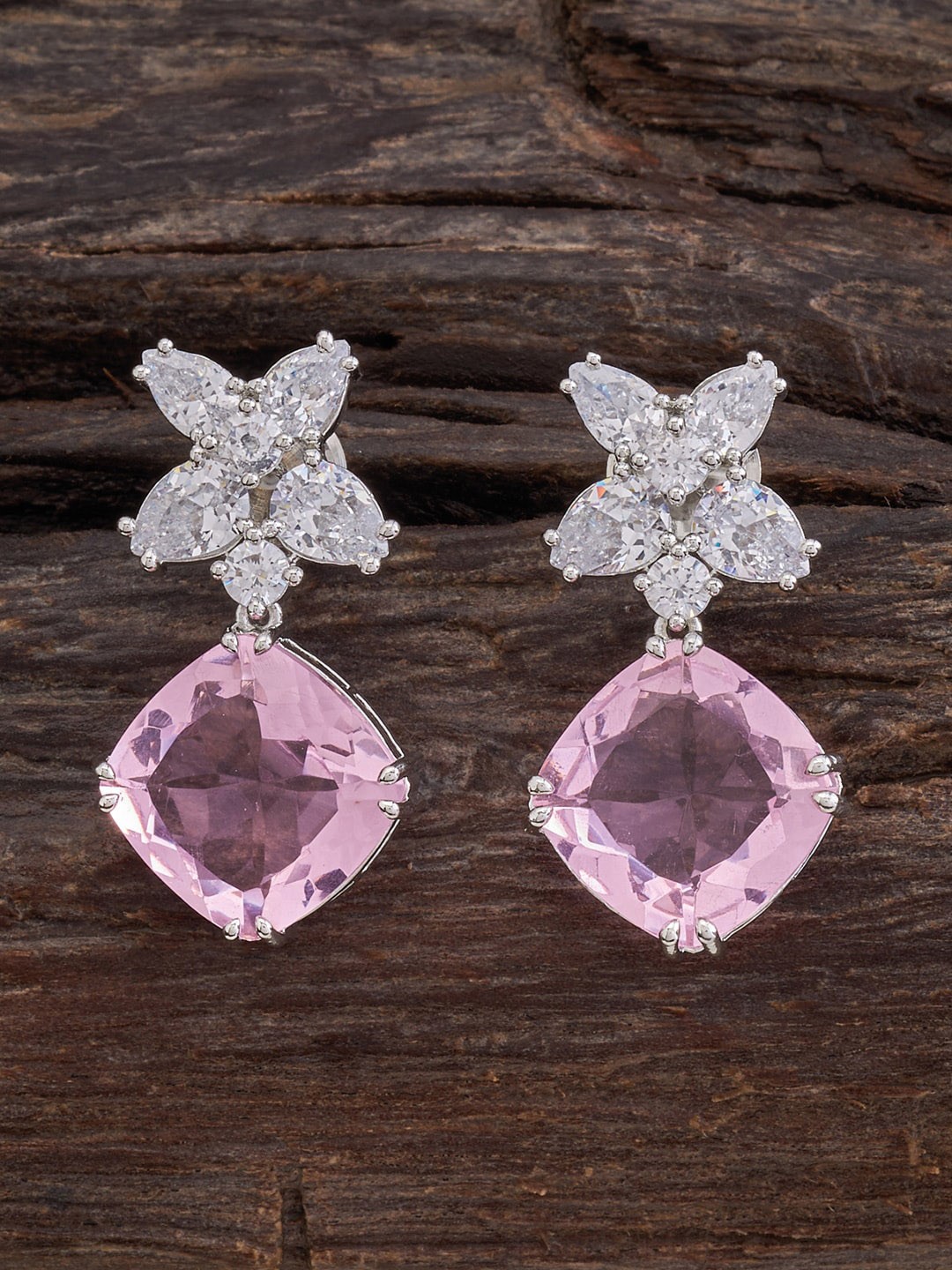 

Kushal's Fashion Jewellery Silver-Plated Diamond & Floral Shaped Drop Earrings
