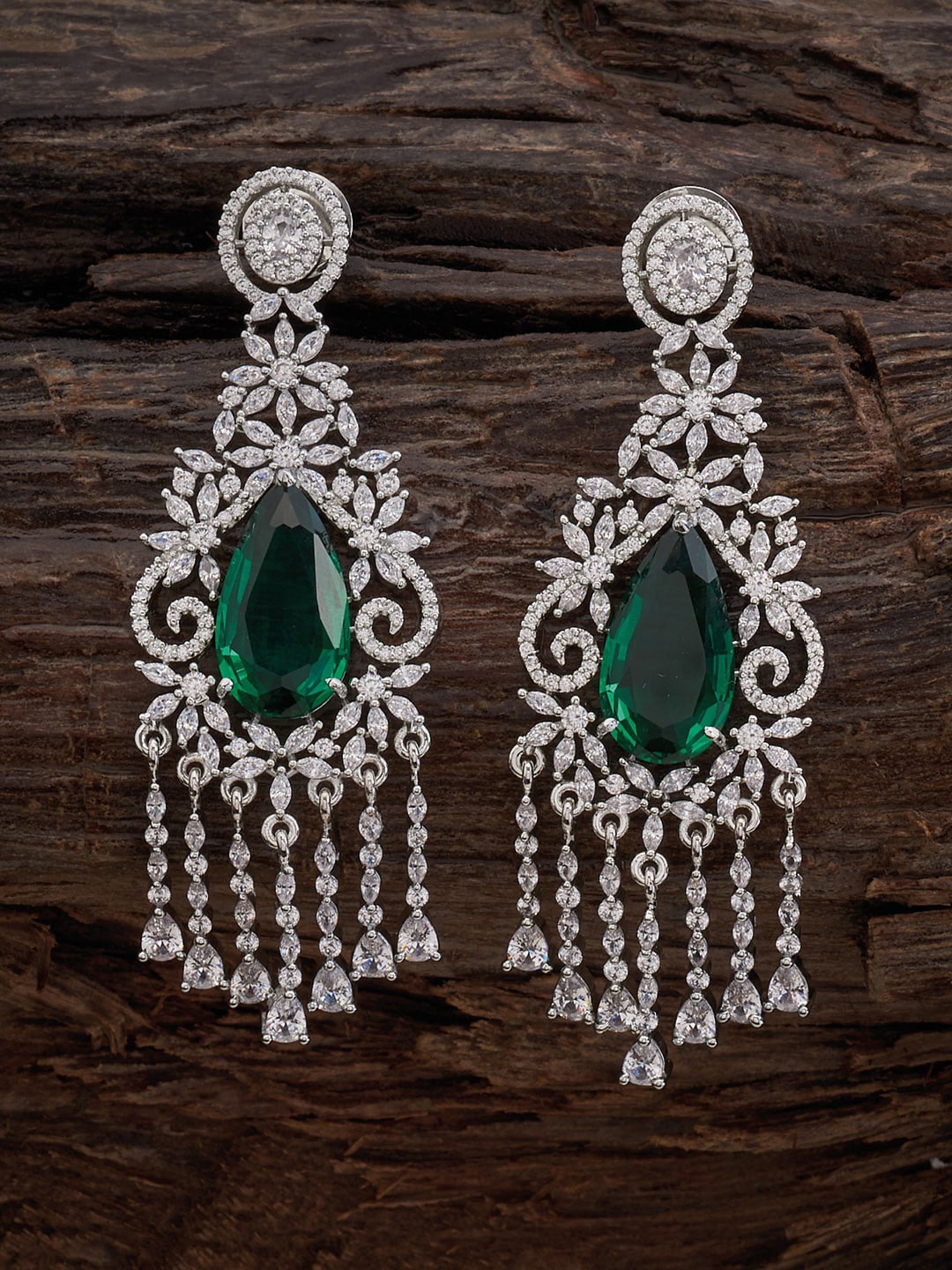 

Kushal's Fashion Jewellery Silver-Plated Teardrop & Floral Design Drop Earrings