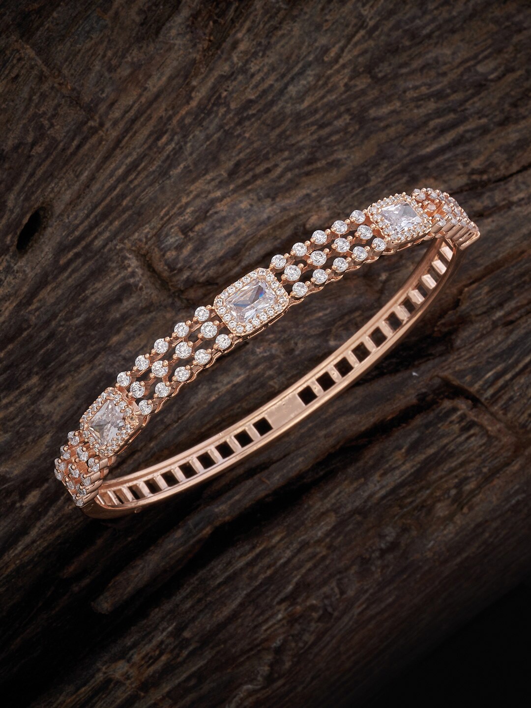 

Kushal's Fashion Jewellery Women Rose Gold-Plated Cubic Zirconia Kada Bracelet