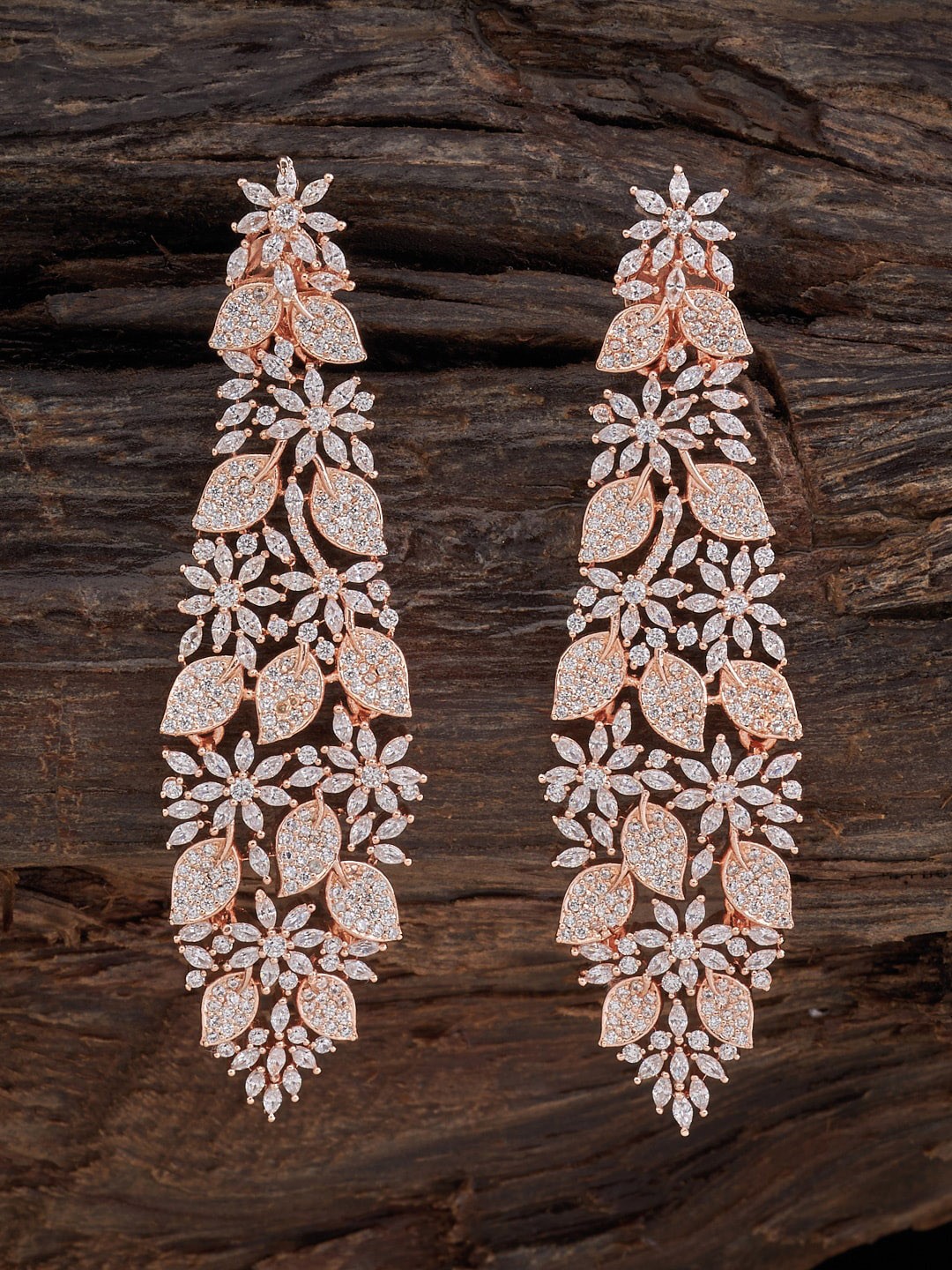 

Kushal's Fashion Jewellery Rose Gold-Plated Cubic Zirconia-Studded Drop Earrings