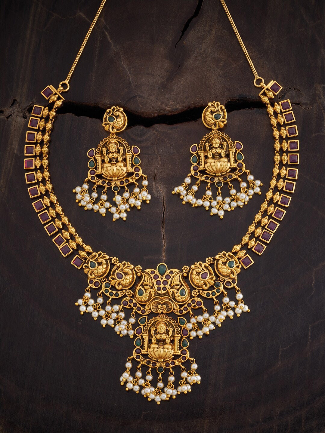 

Kushal's Fashion Jewellery Stone Studded & Beaded Temple Jewellery Set, Gold