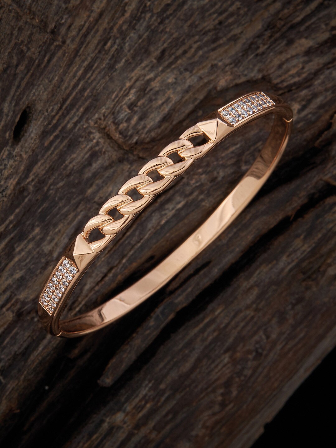 

Kushal's Fashion Jewellery Women Rose Gold-Plated Cubic Zirconia Kada Bracelet