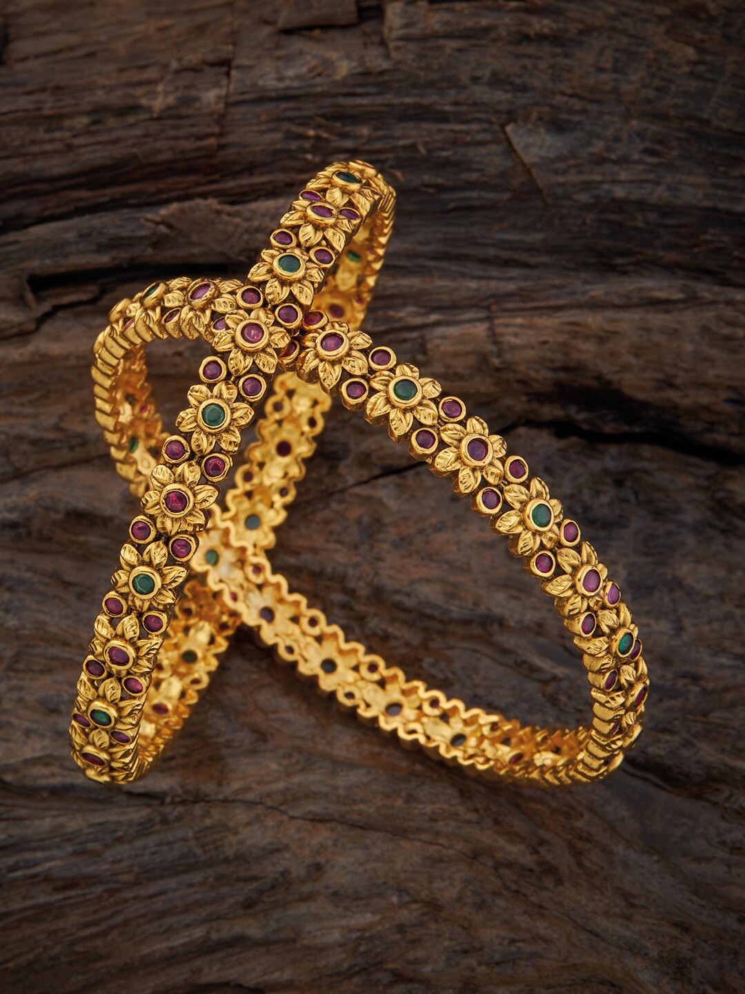 

Kushal's Fashion Jewellery Set Of 2 Gold Plated Stone Studded Bangles
