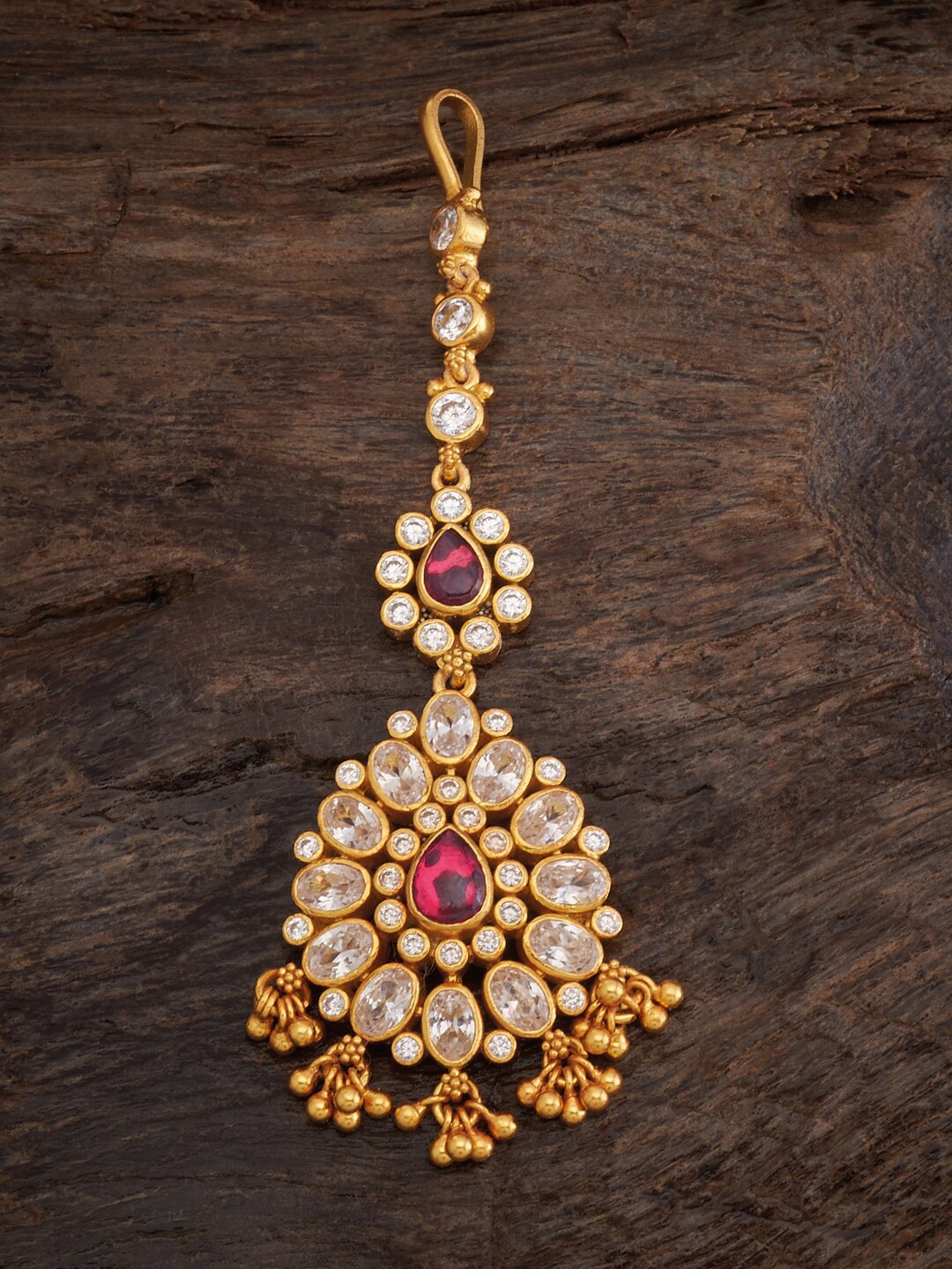 

Kushal's Fashion Jewellery Stone-Studded & Pearls-Beaded Maang Tikka, Gold