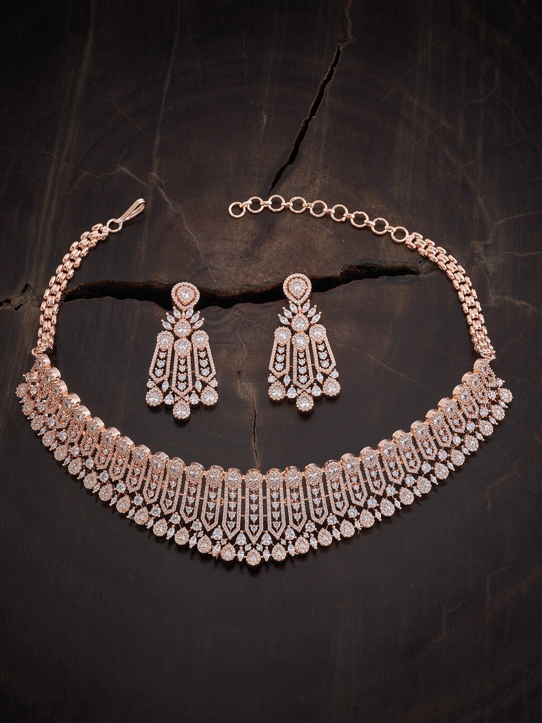 

Kushal's Fashion Jewellery Stone Studded Necklace & Earrings, Rose gold