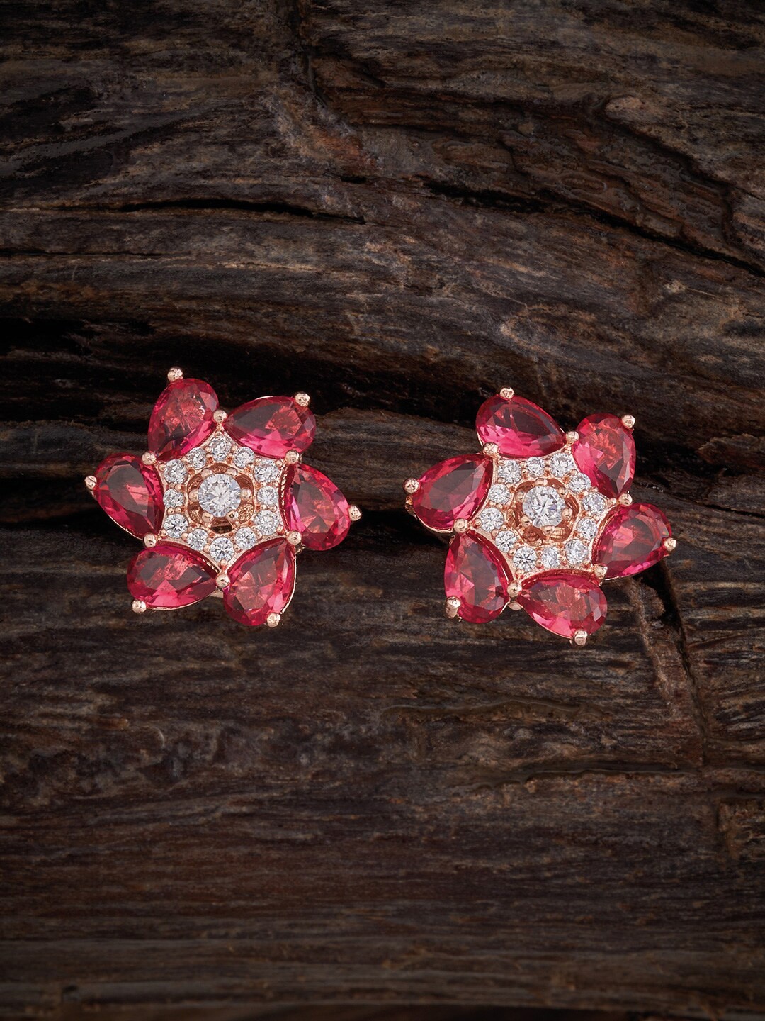 

Kushal's Fashion Jewellery Rose-Gold-Plated Floral Studs Earrings