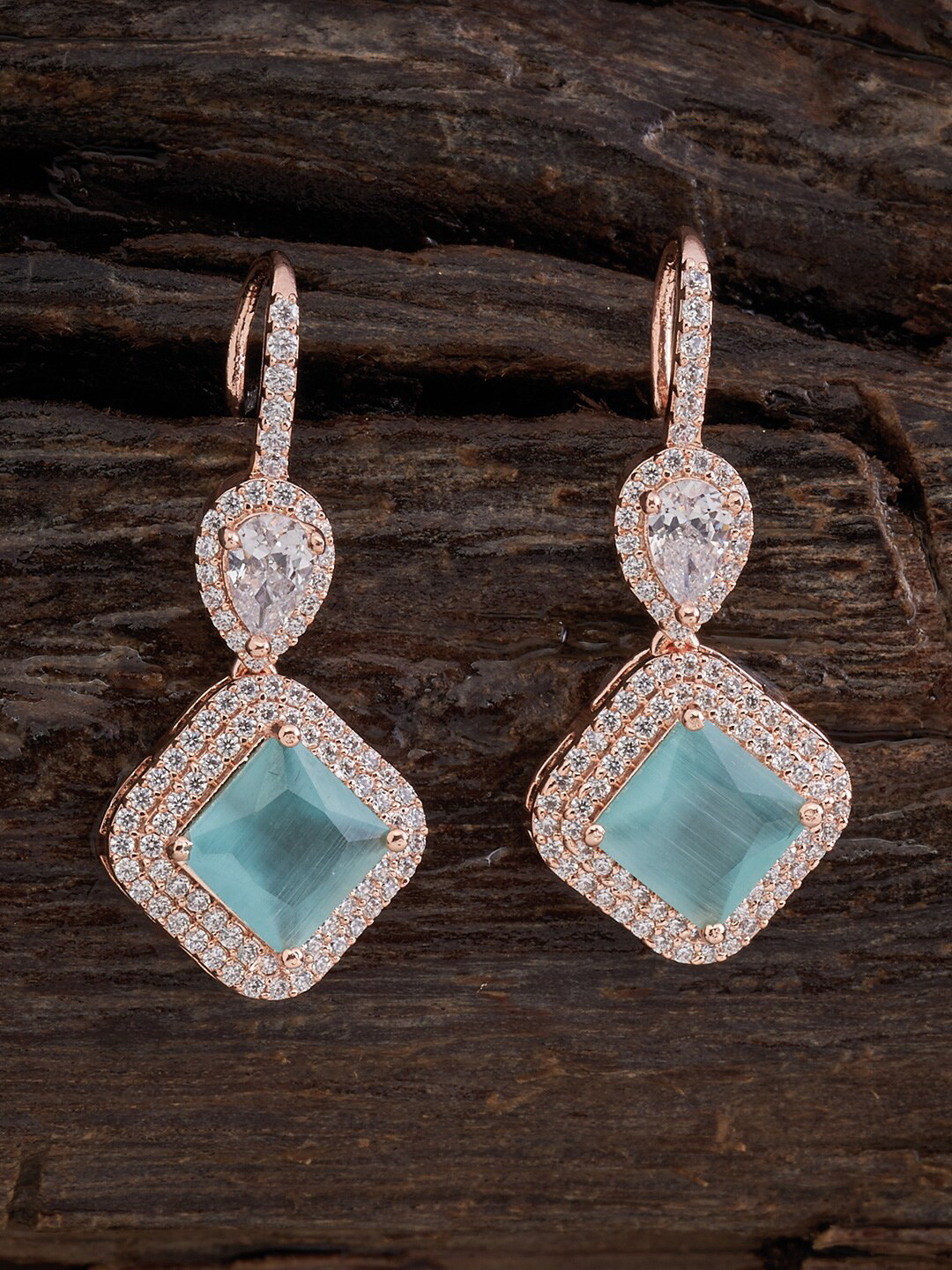 

Kushal's Fashion Jewellery Rose Gold-Plated Diamond Shaped Zircon Dropped Earrings
