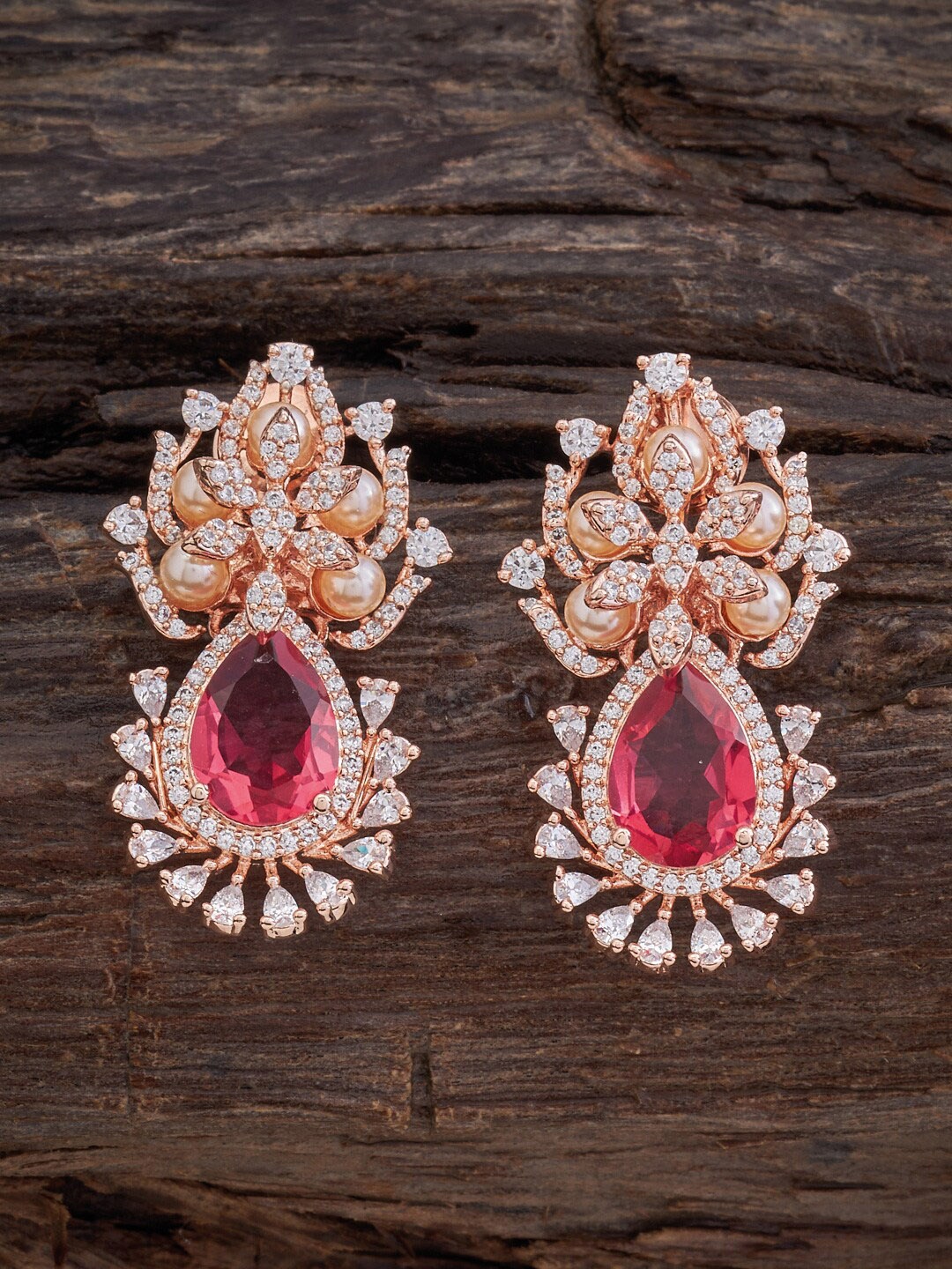 

Kushal's Fashion Jewellery Rose Gold-Plated Teardrop Shaped Studs Earrings