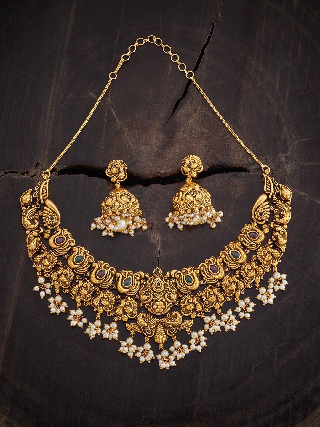 

Kushal's Fashion Jewellery Stone Studded & Beaded Jewellery Set, Gold