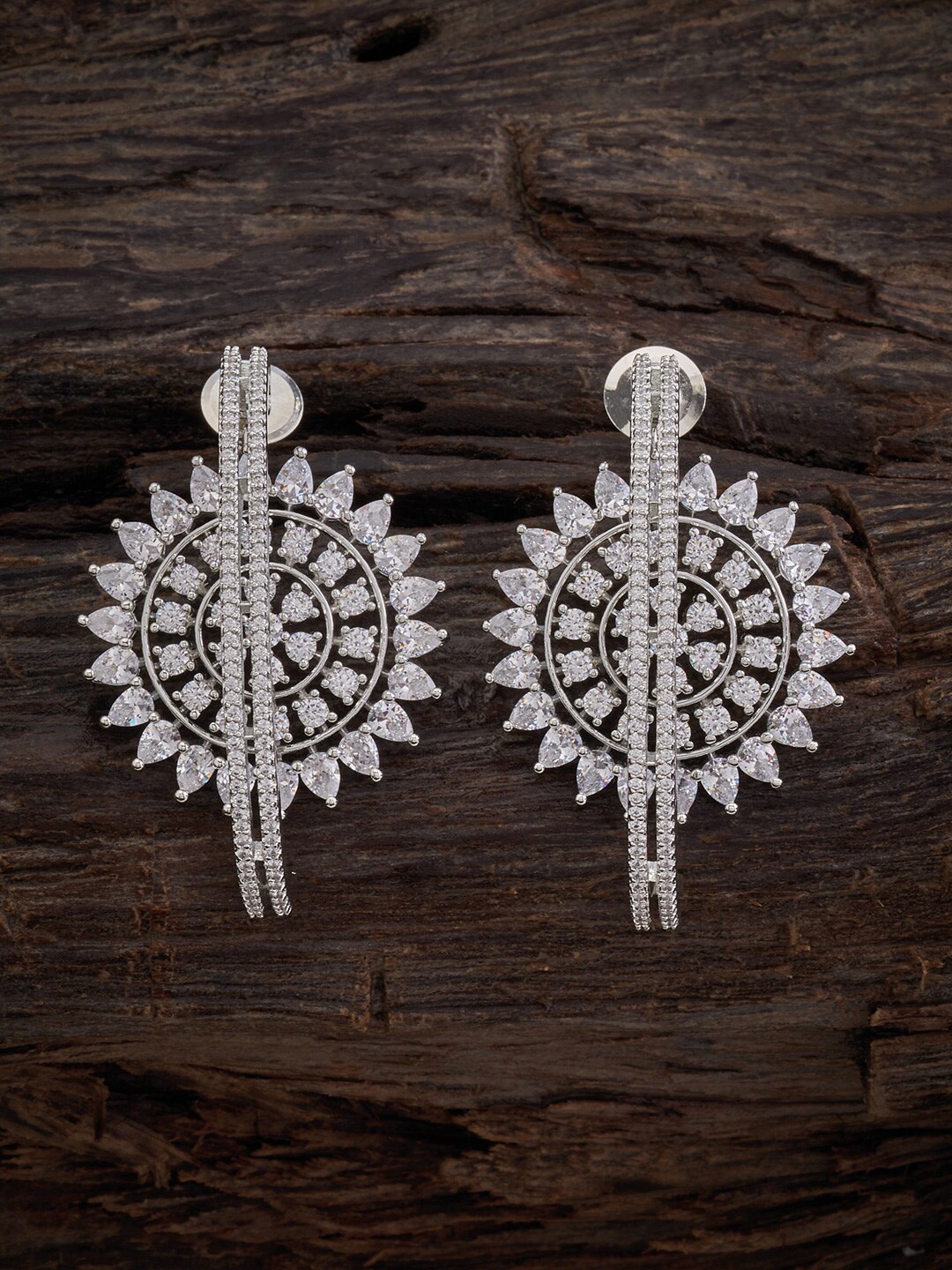 

Kushal's Fashion Jewellery Rhodium-Plated Circular Studs Earrings, White