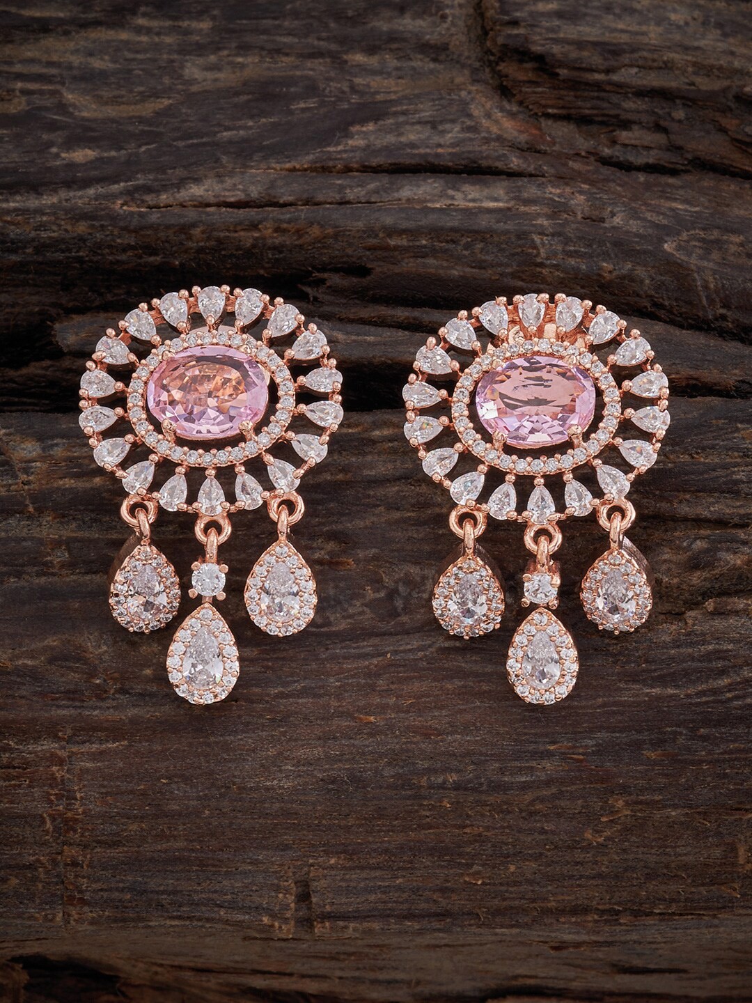 

Kushal's Fashion Jewellery Rose Gold-Plated Oval & Teardrop Designed Dropped Earrings