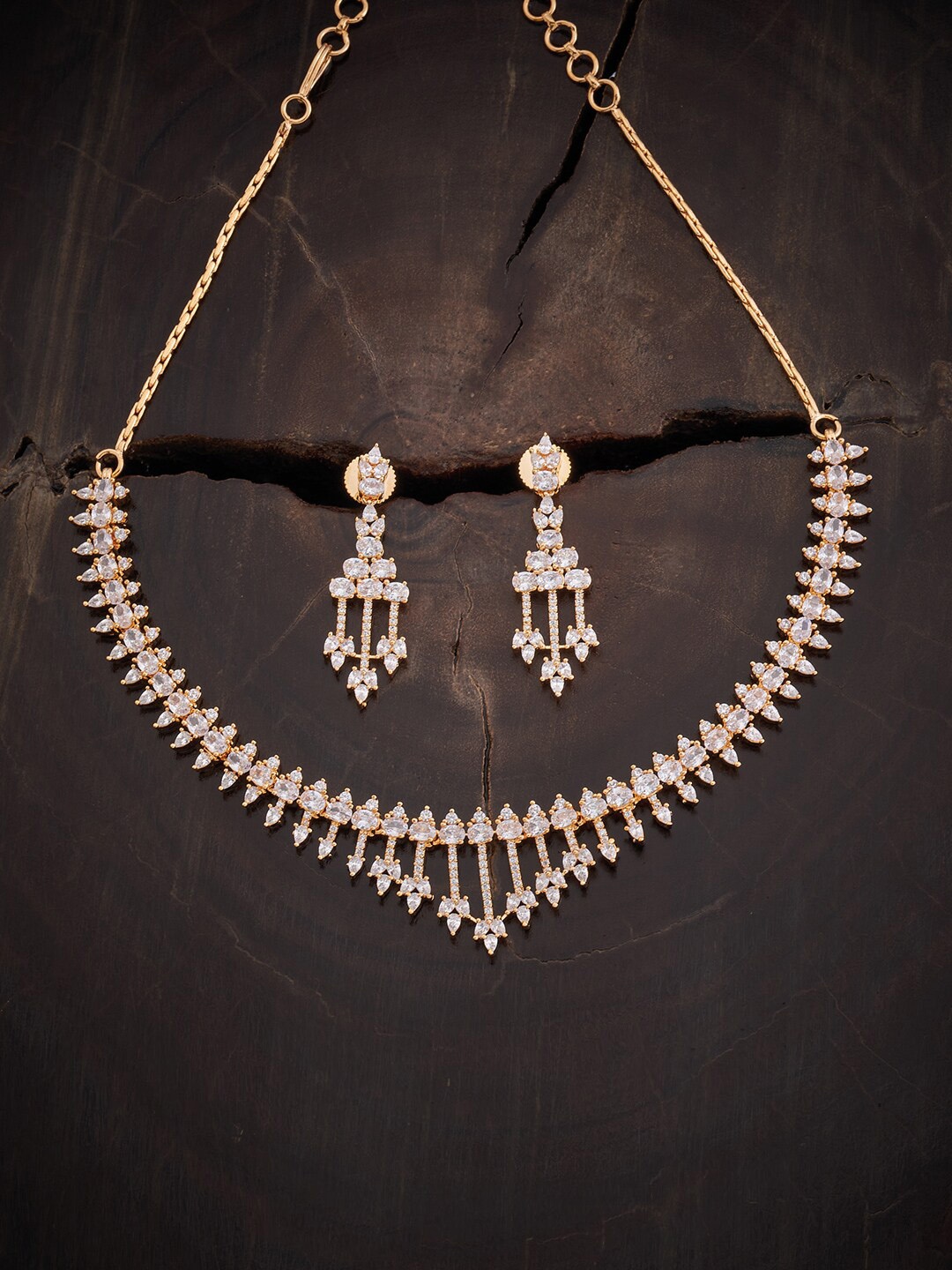 

Kushal's Fashion Jewellery Gold-Plated Studded Choker Necklace with Earrings