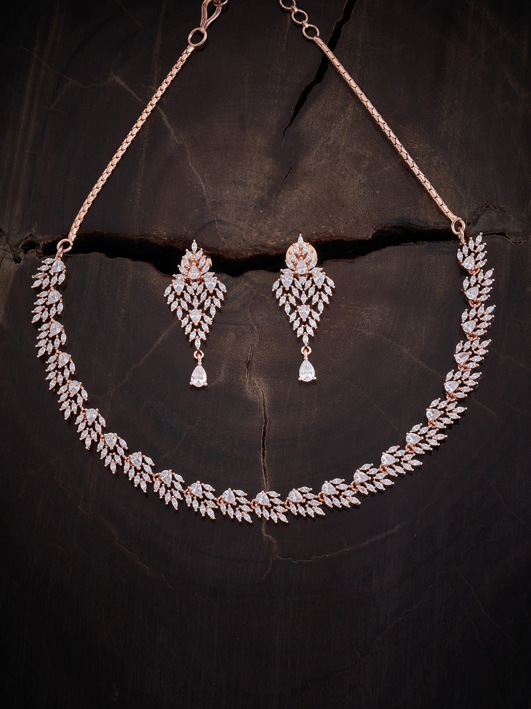 

Kushal's Fashion Jewellery Rose Gold-Plated CZ Stone-Studded Jewellery Set