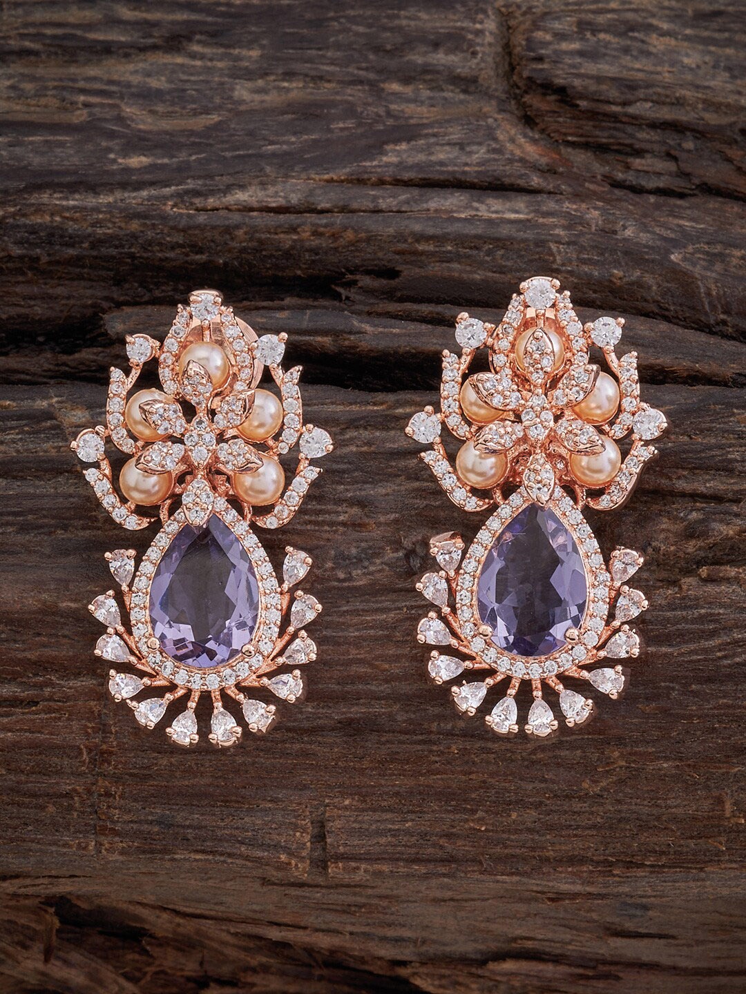 

Kushal's Fashion Jewellery Rose Gold-Plated Teardrop Shaped Drop Earrings
