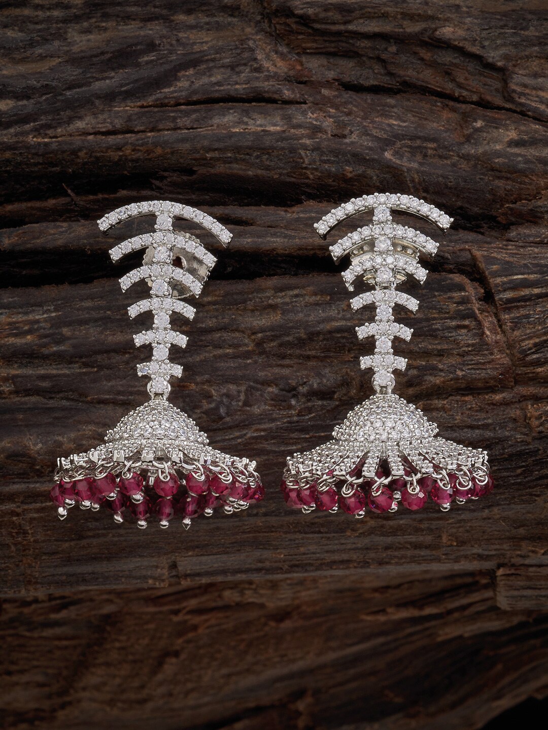 

Kushal's Fashion Jewellery Rhodium-Plated CZ-Studded Classic Drop Earrings, Silver
