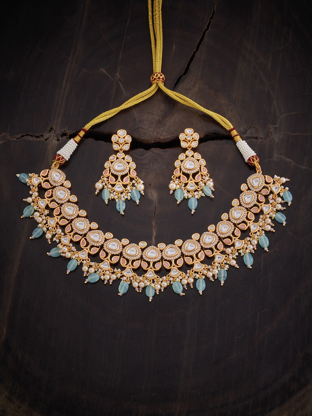 

Kushal's Fashion Jewellery Stone-Studded Necklace & Earrings, Gold