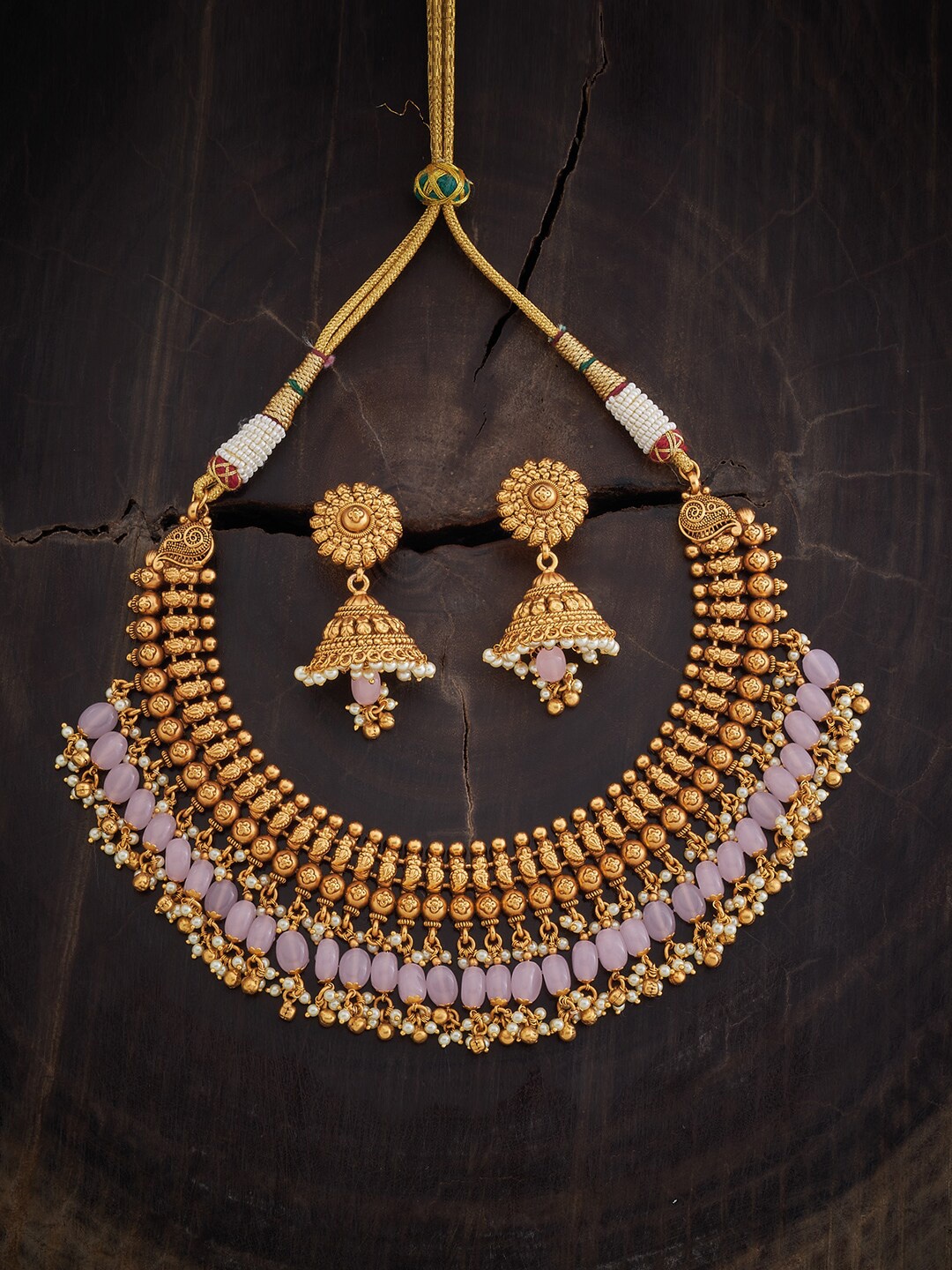 

Kushal's Fashion Jewellery Stone Studded & Beaded Jewellery Set, Gold