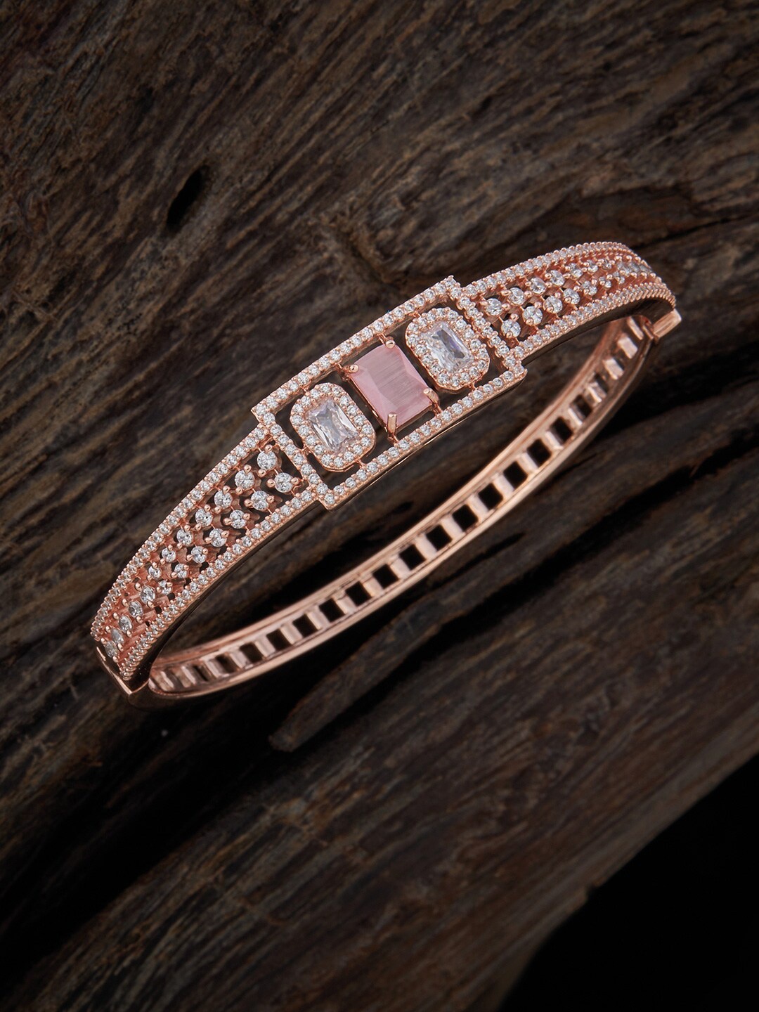 

Kushal's Fashion Jewellery Women Rose Gold-Plated Cubic Zirconia Kada Bracelet