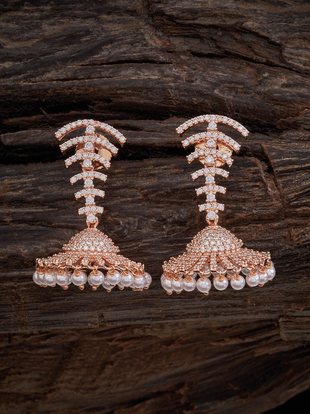 

Kushal's Fashion Jewellery Rose Gold-Plated CZ-Studded Dome Shaped Jhumkas