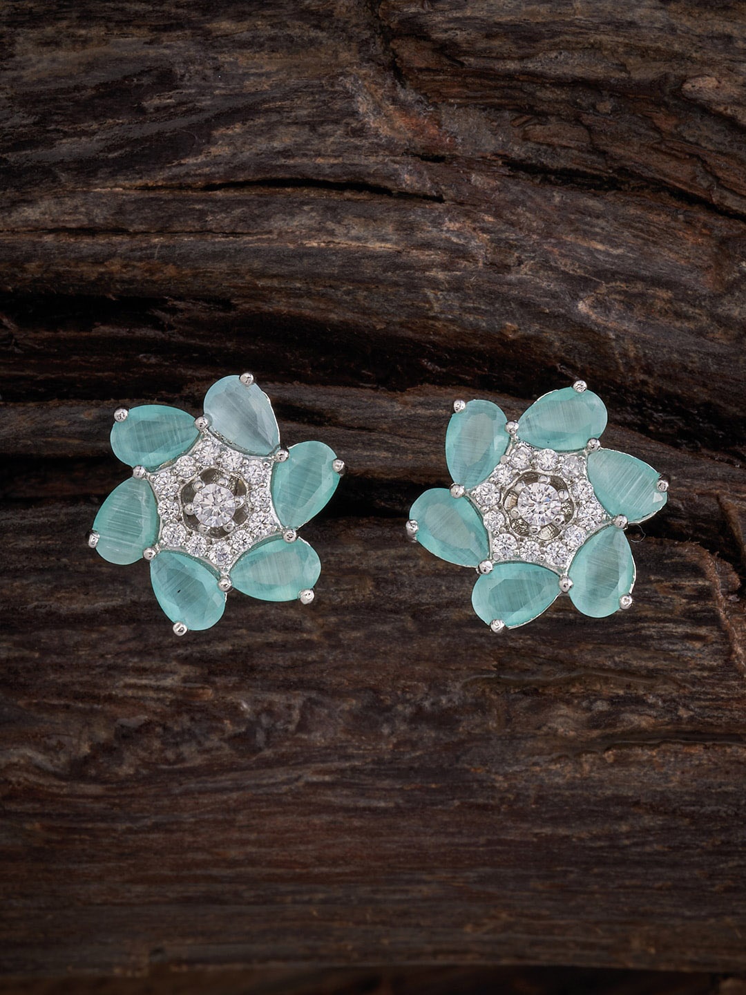 

Kushal's Fashion Jewellery Rhodium-Plated Floral Studs Earrings, Silver