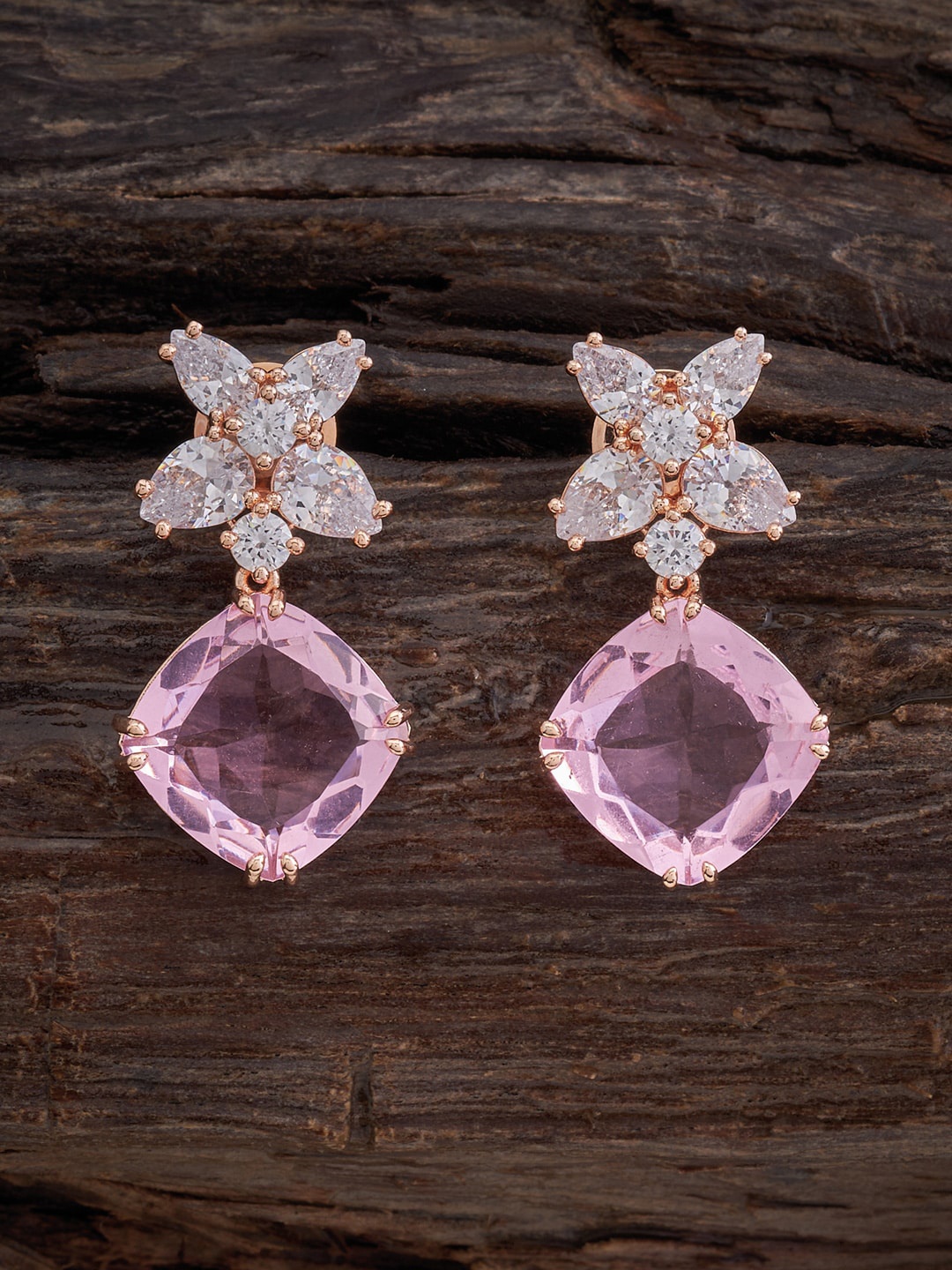 

Kushal's Fashion Jewellery Gold-Plated Diamond & Floral Shaped Drop Earrings