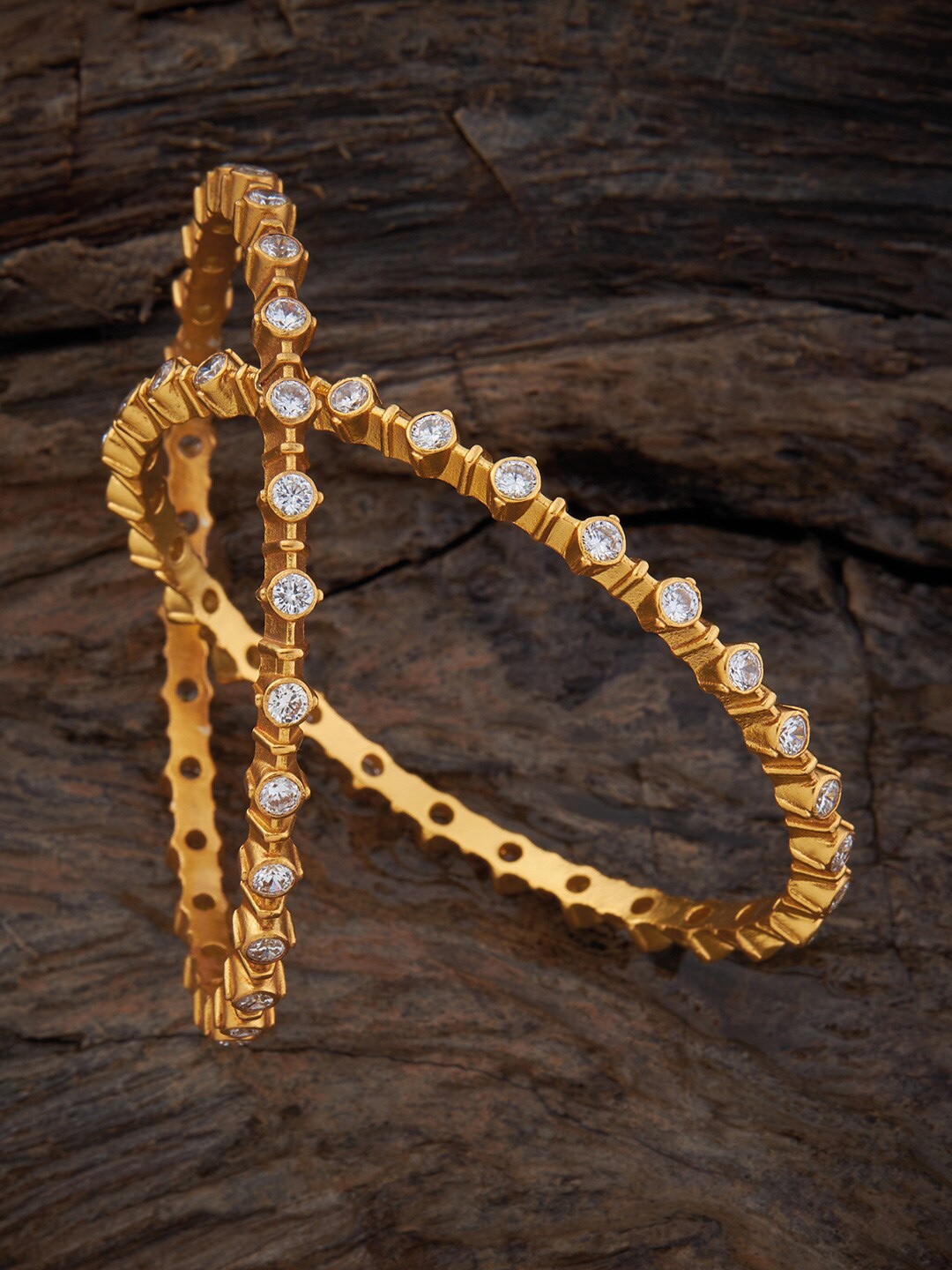 

Kushal's Fashion Jewellery Set Of 2 Gold-Plated Stone-Studded Bangle