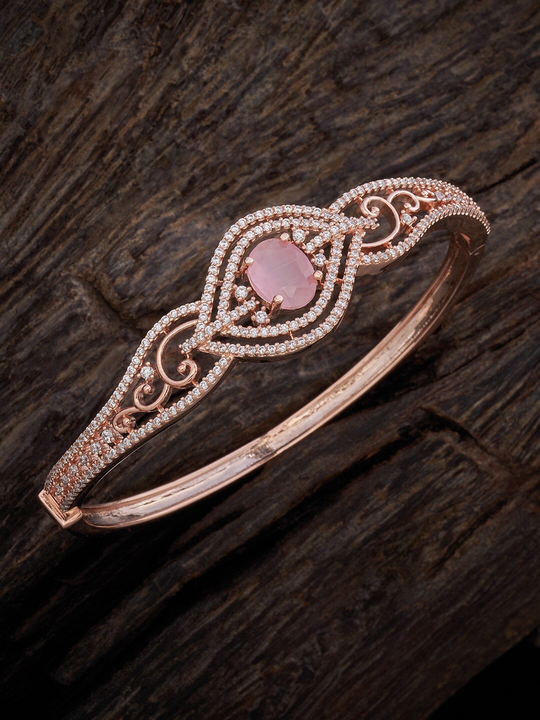 

Kushal's Fashion Jewellery Women Rose Gold-Plated Cubic Zirconia Kada Bracelet