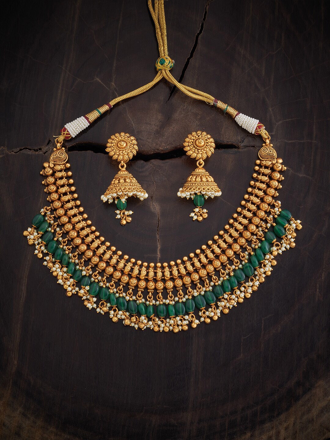 

Kushal's Fashion Jewellery Stone Studded & Beaded Jewellery Set, Gold
