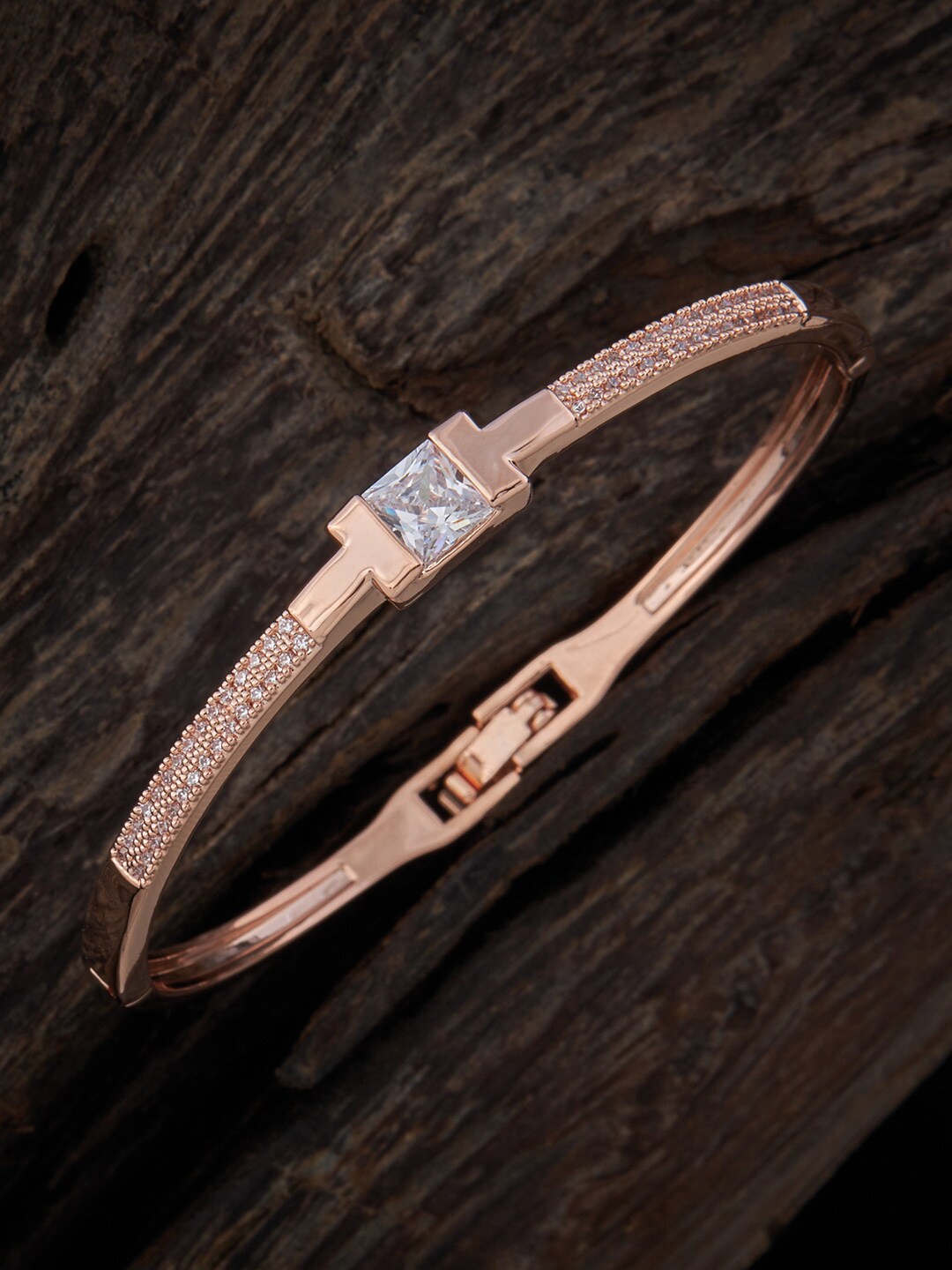 

Kushal's Fashion Jewellery Women Rose Gold-Plated Cubic Zirconia Kada Bracelet