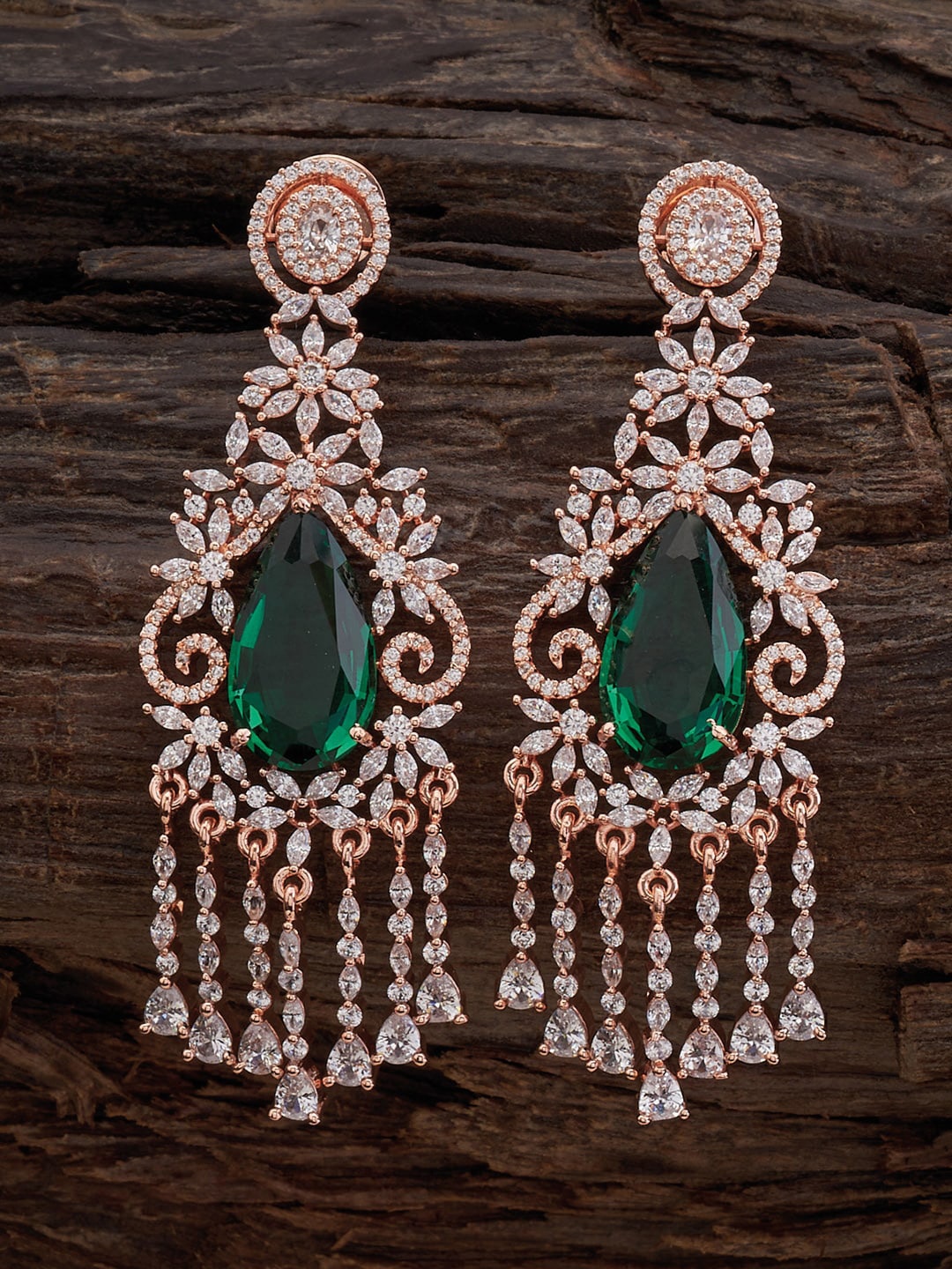 

Kushal's Fashion Jewellery Rose Gold-Plated Cubic Zirconia-Studded Drop Earrings