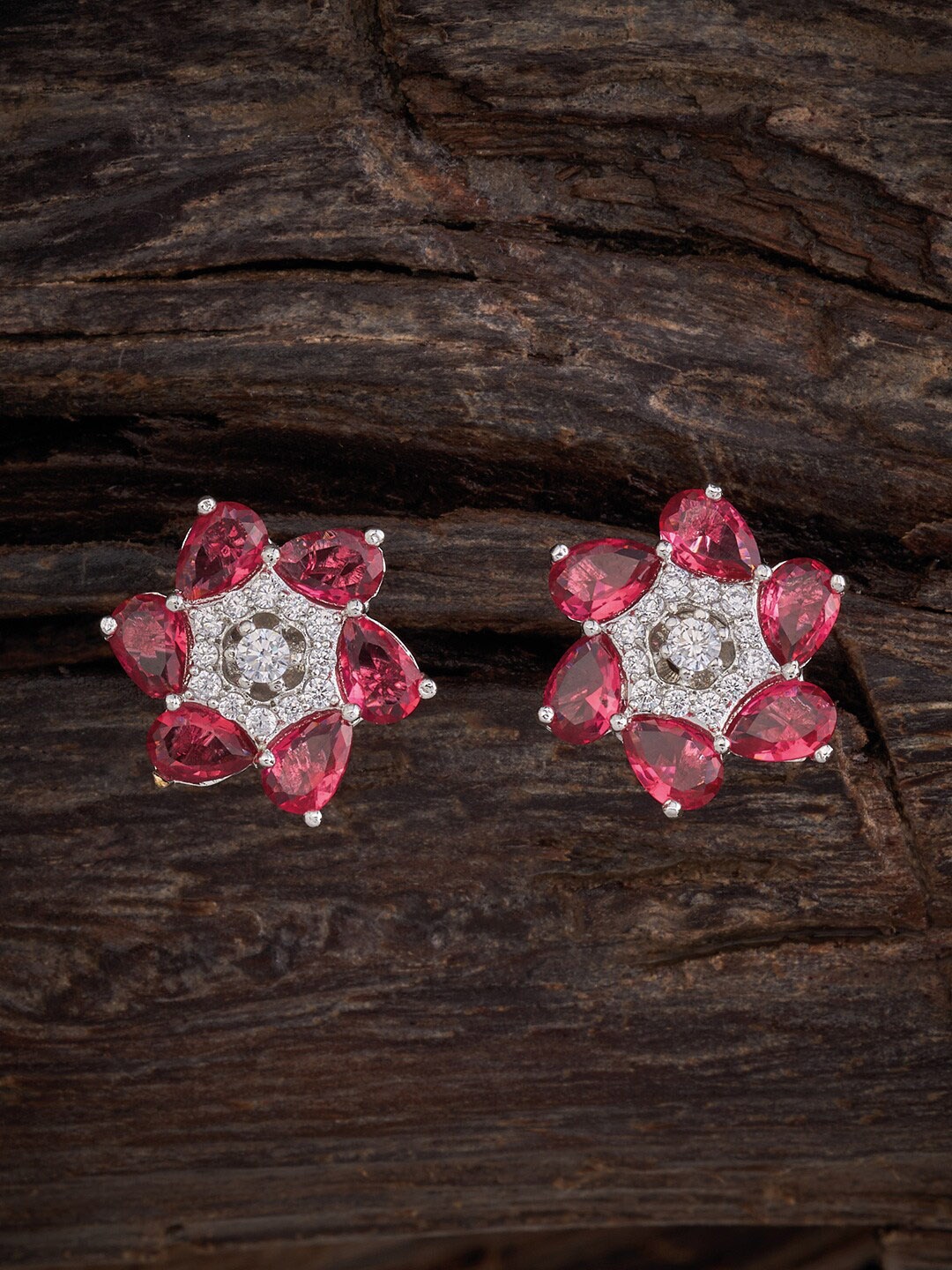 

Kushal's Fashion Jewellery Rhodium-Plated Floral Studs Earrings, Silver