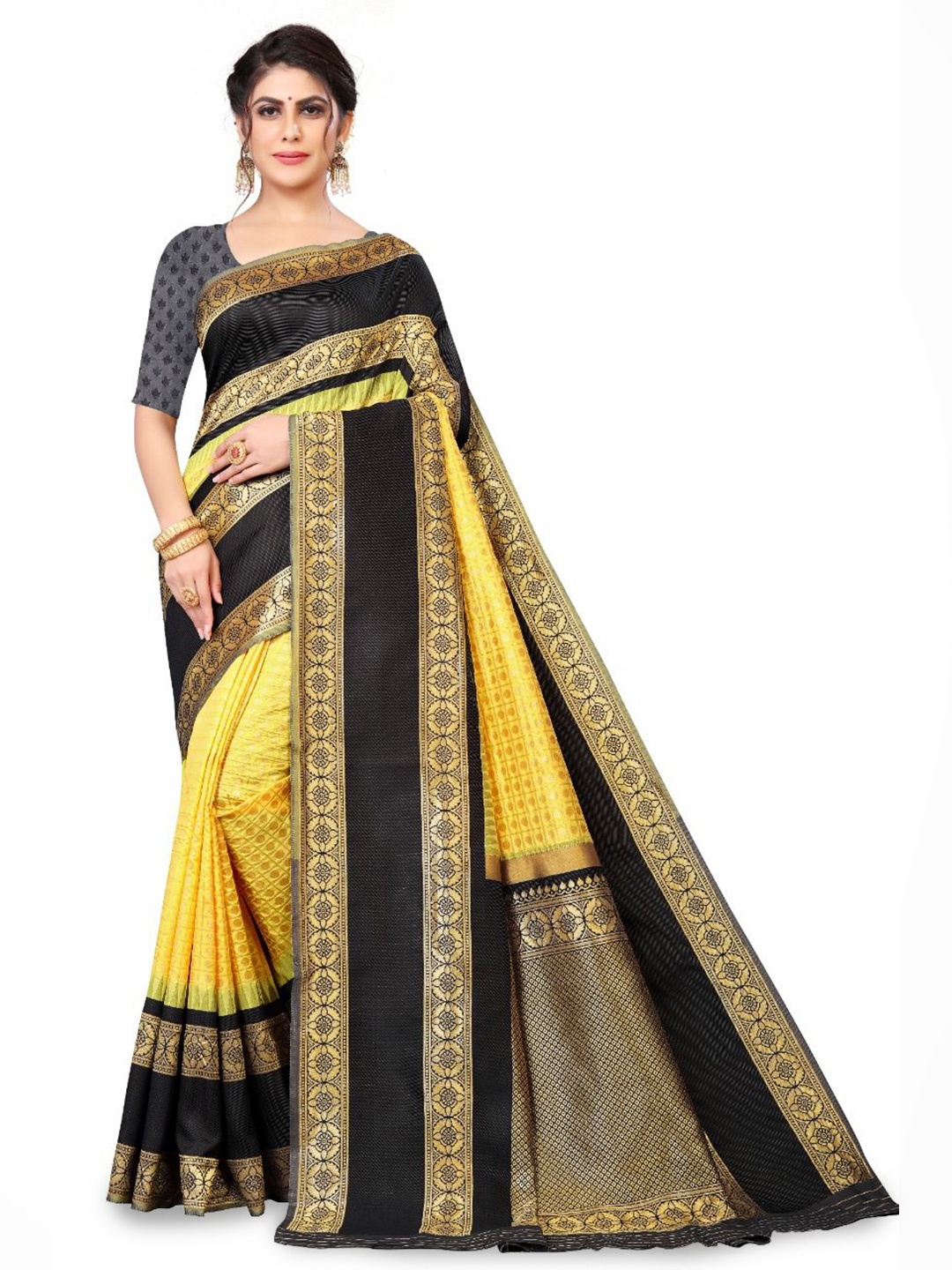 

DIVASTRI Floral Woven Design Zari Banarasi Saree, Yellow
