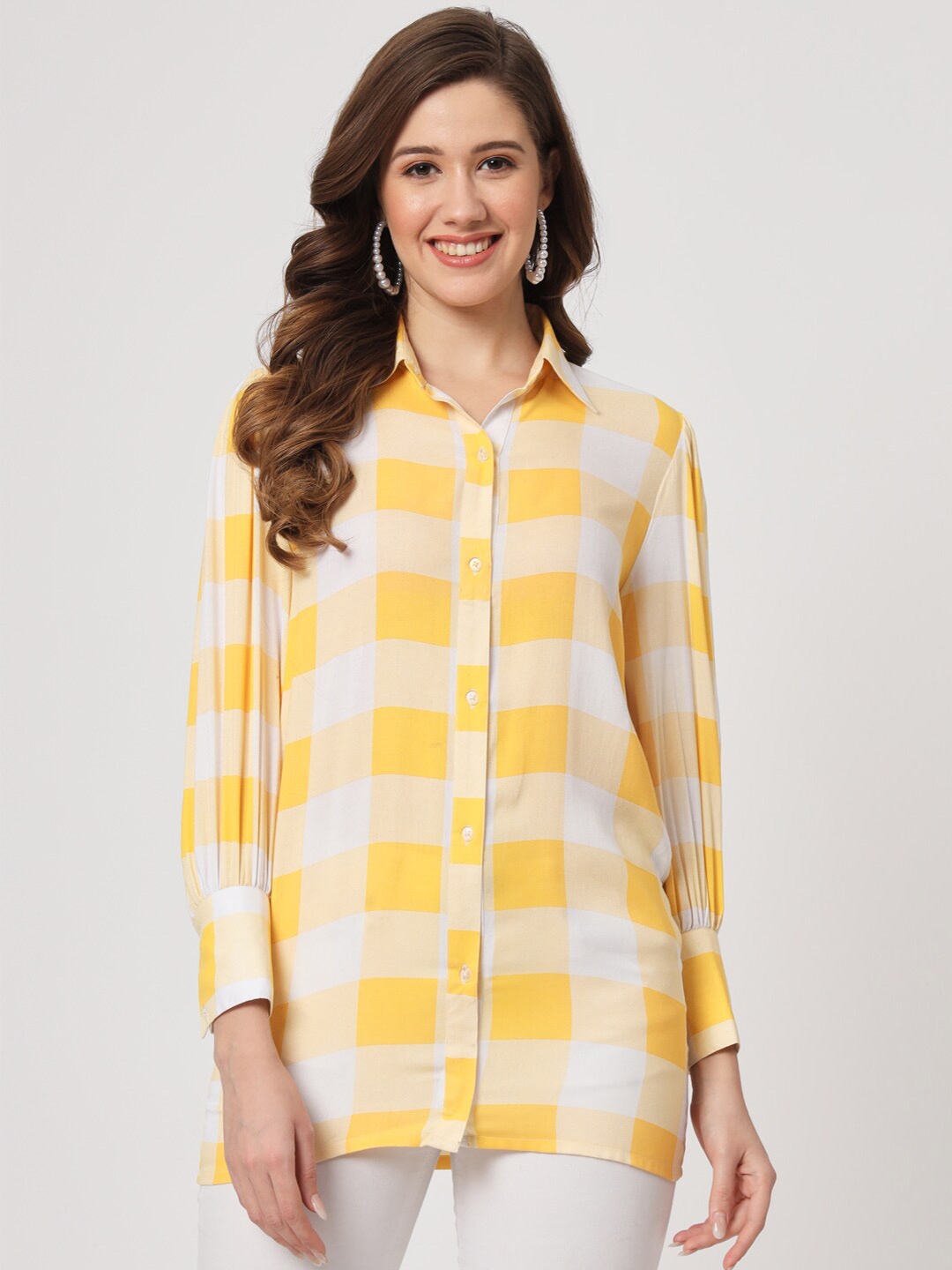 

CUFFS N LASHES Checked Casual Shirt, Yellow