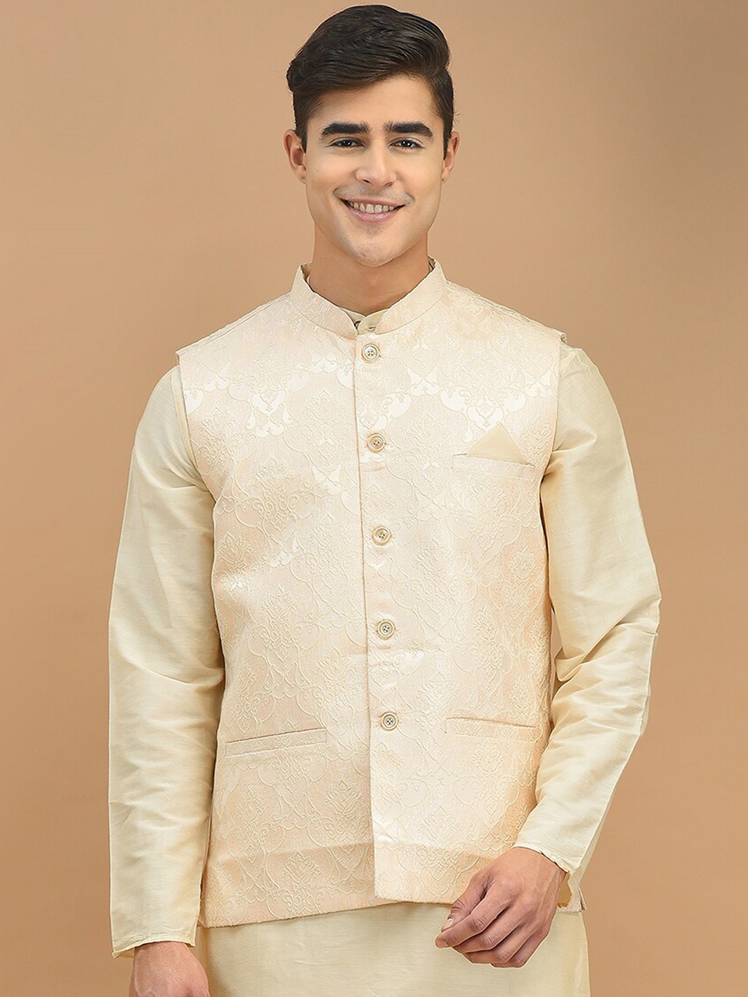 

HOUSE OF DEYANN Straight Nehru Jacket, Peach